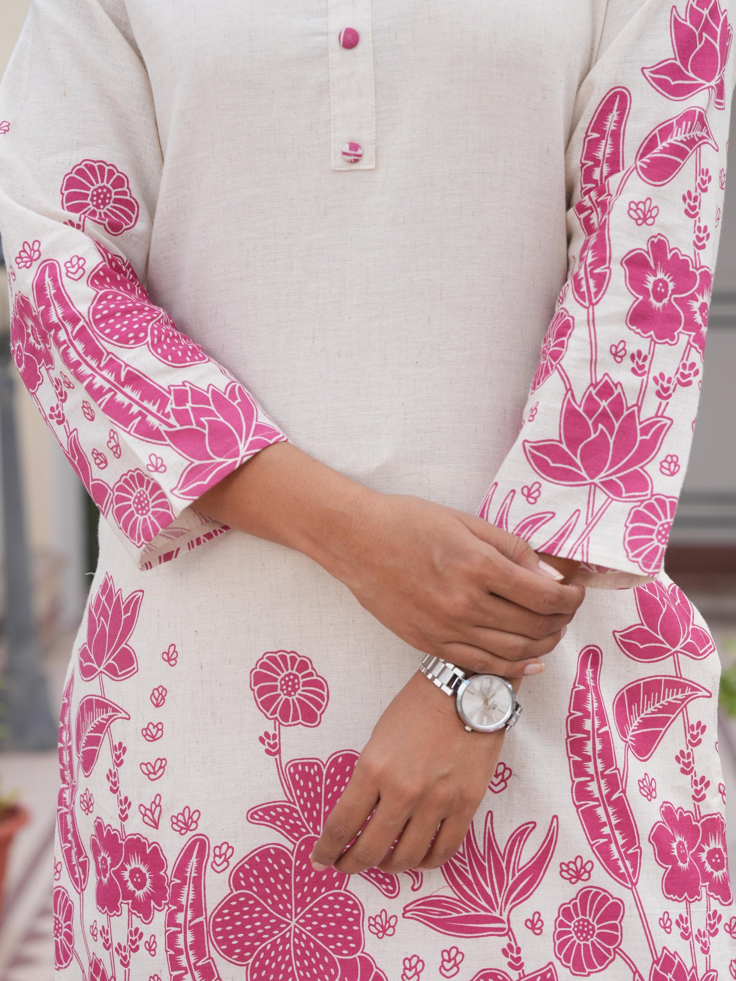 Linen Cotton Placement Print Straight Off White Co-Ord