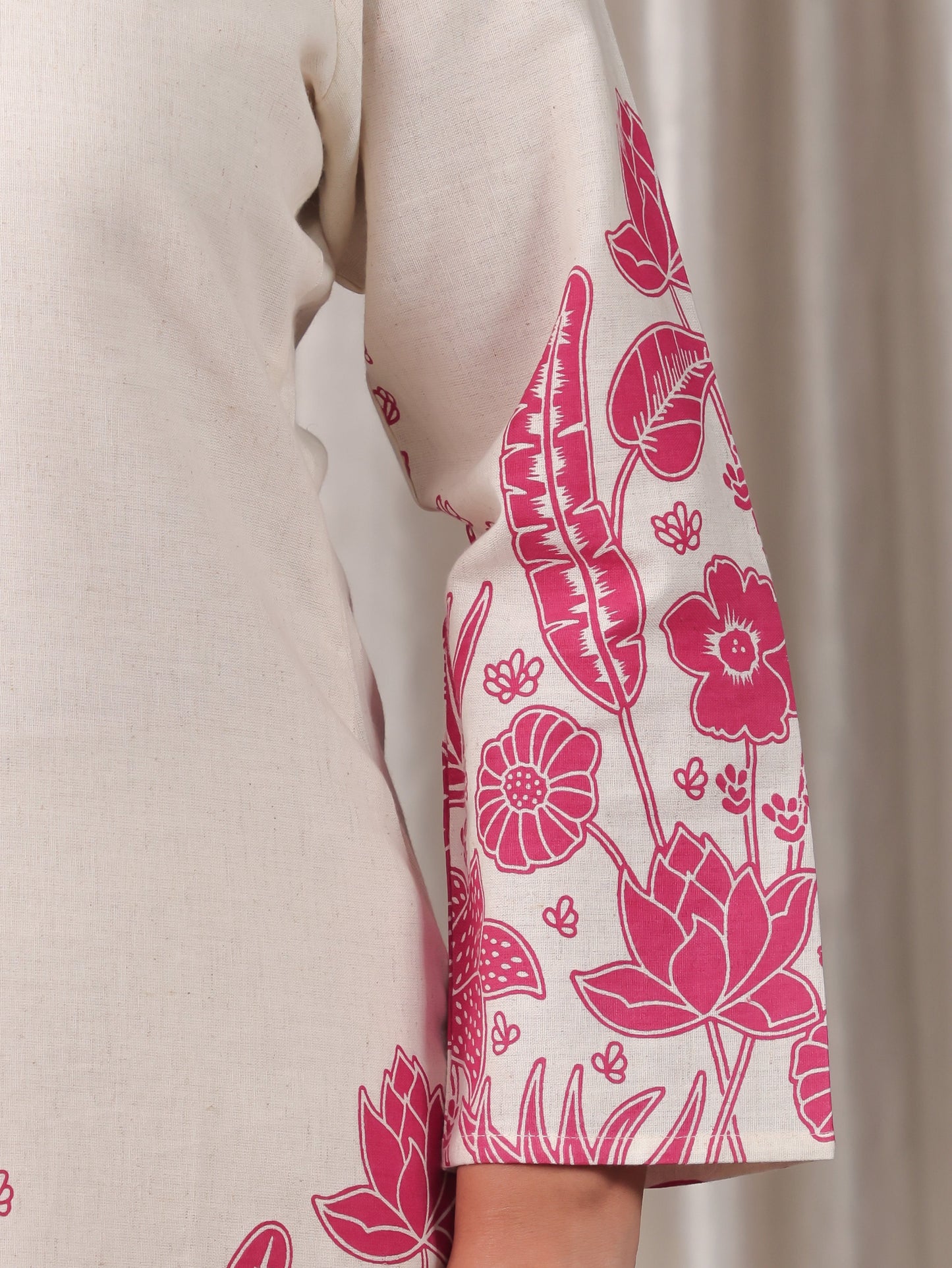 Linen Cotton Placement Print Straight Off White Co-Ord