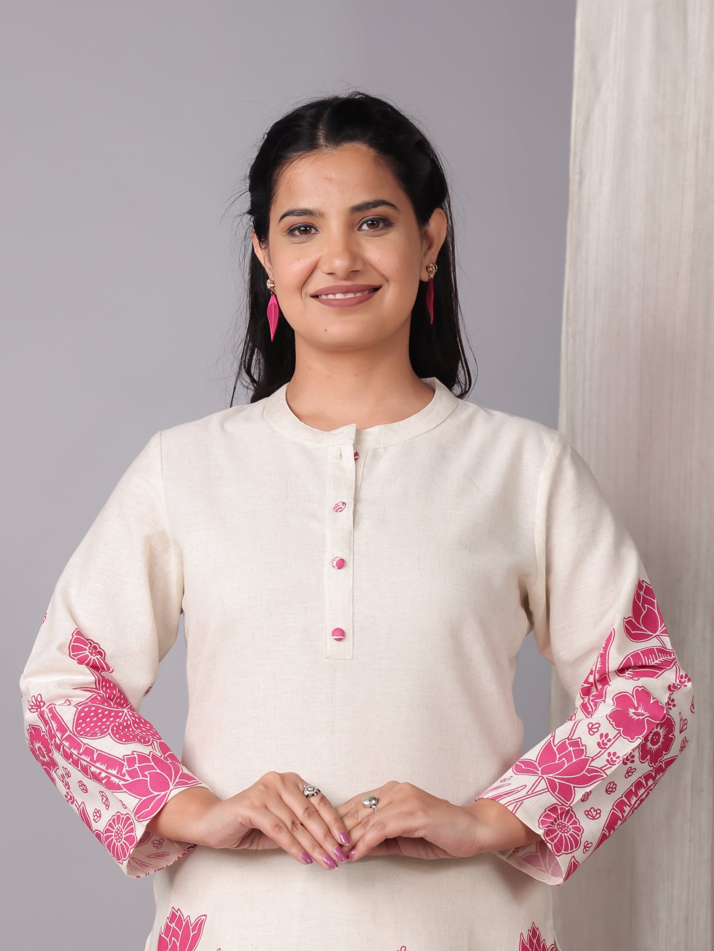 Linen Cotton Placement Print Straight Off White Co-Ord