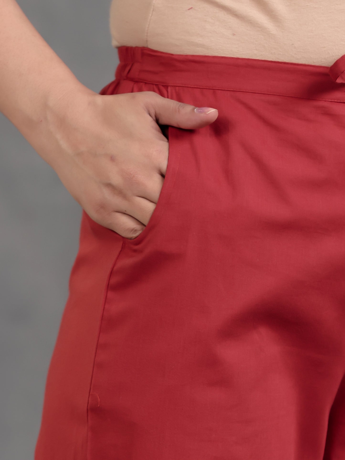 Soft Cotton Solid Rust Straight Trousers