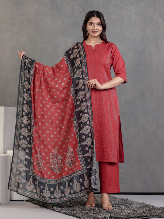 Cotton Voile Geometric Rust Dupatta