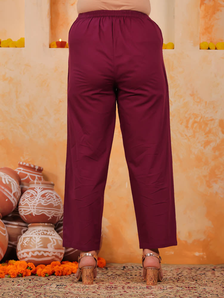 Soft Cotton Solid Purple Straight Trousers