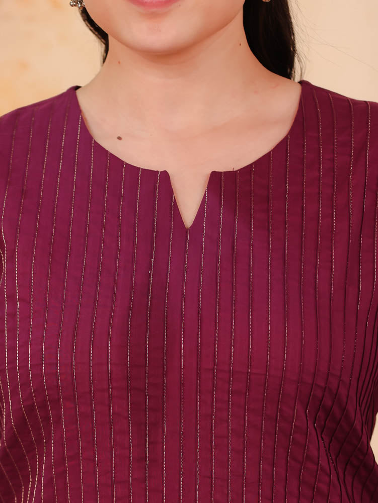 Embroidered Soft Cotton Solid Straight Purple Kurta