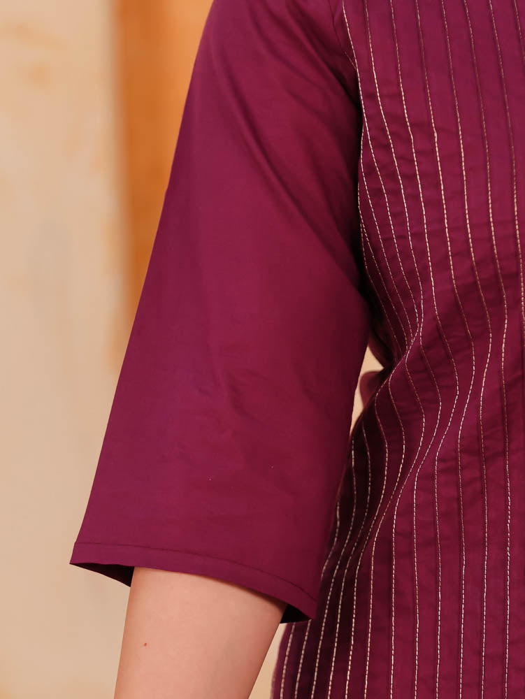 Embroidered Soft Cotton Solid Straight Purple Kurta