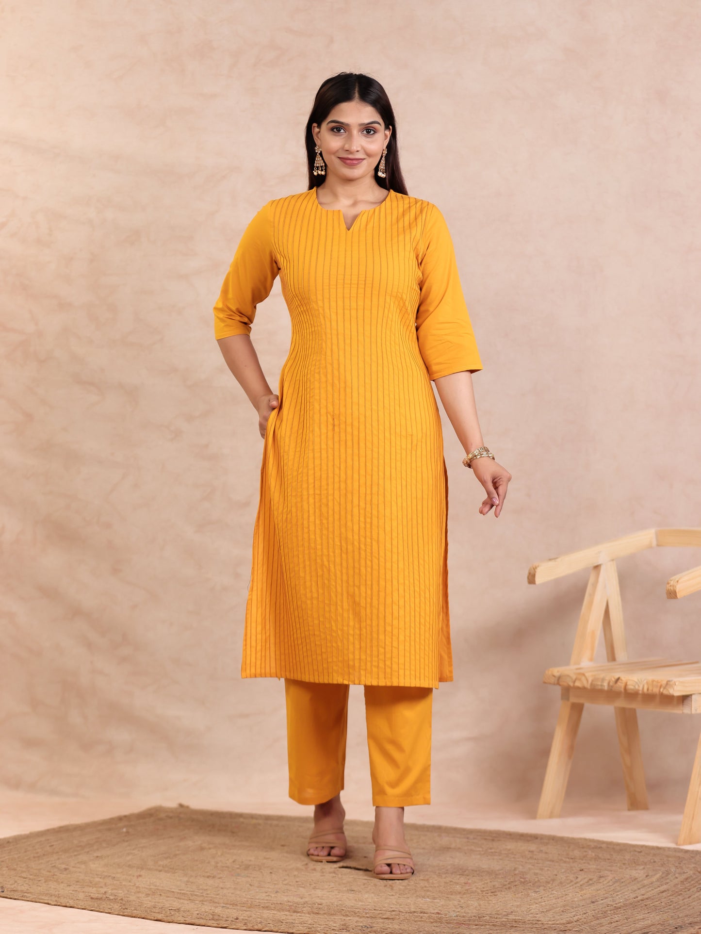 Soft Cotton Solid Straight Yellow Kurta