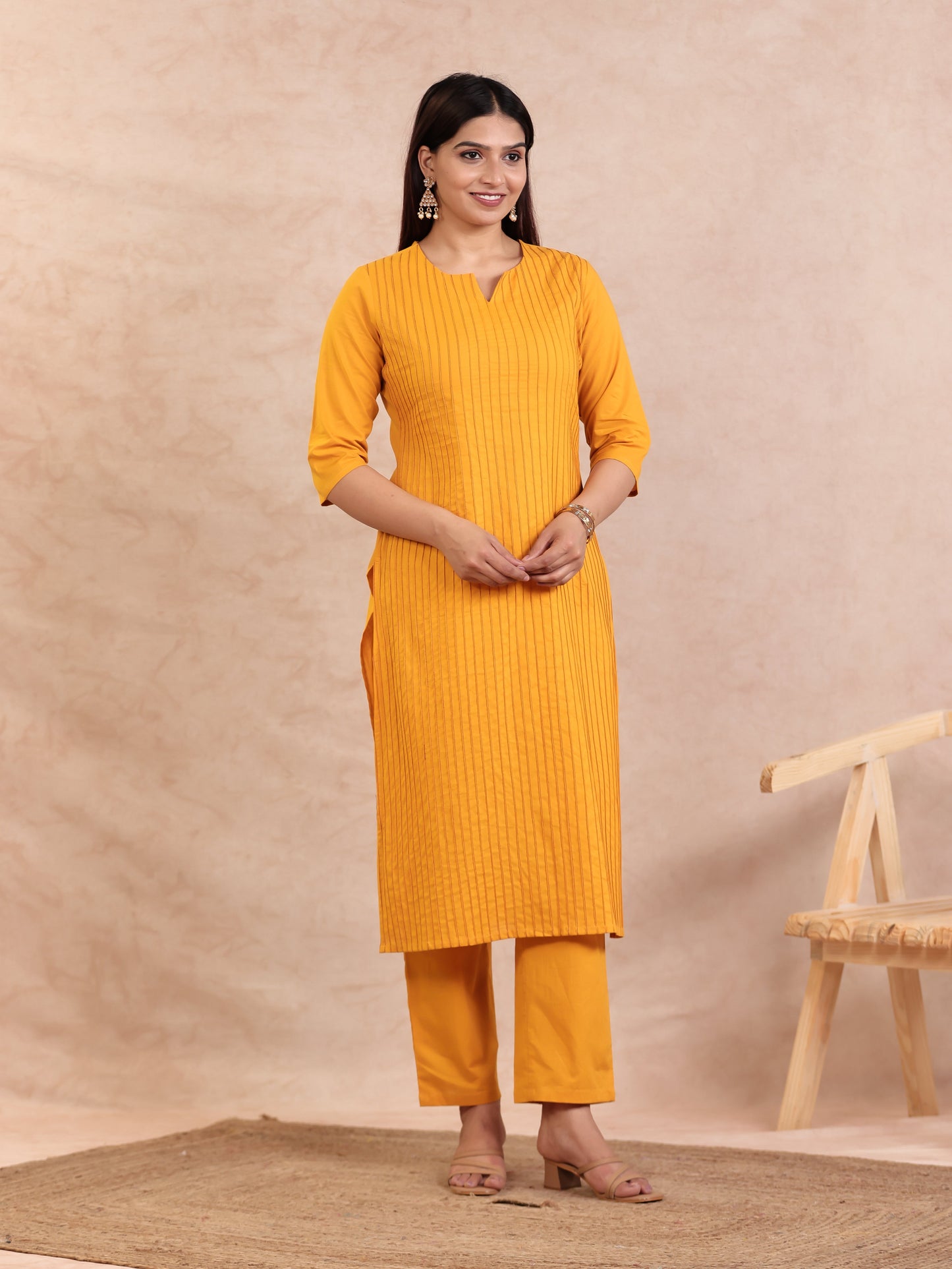 Soft Cotton Solid Straight Yellow Kurta
