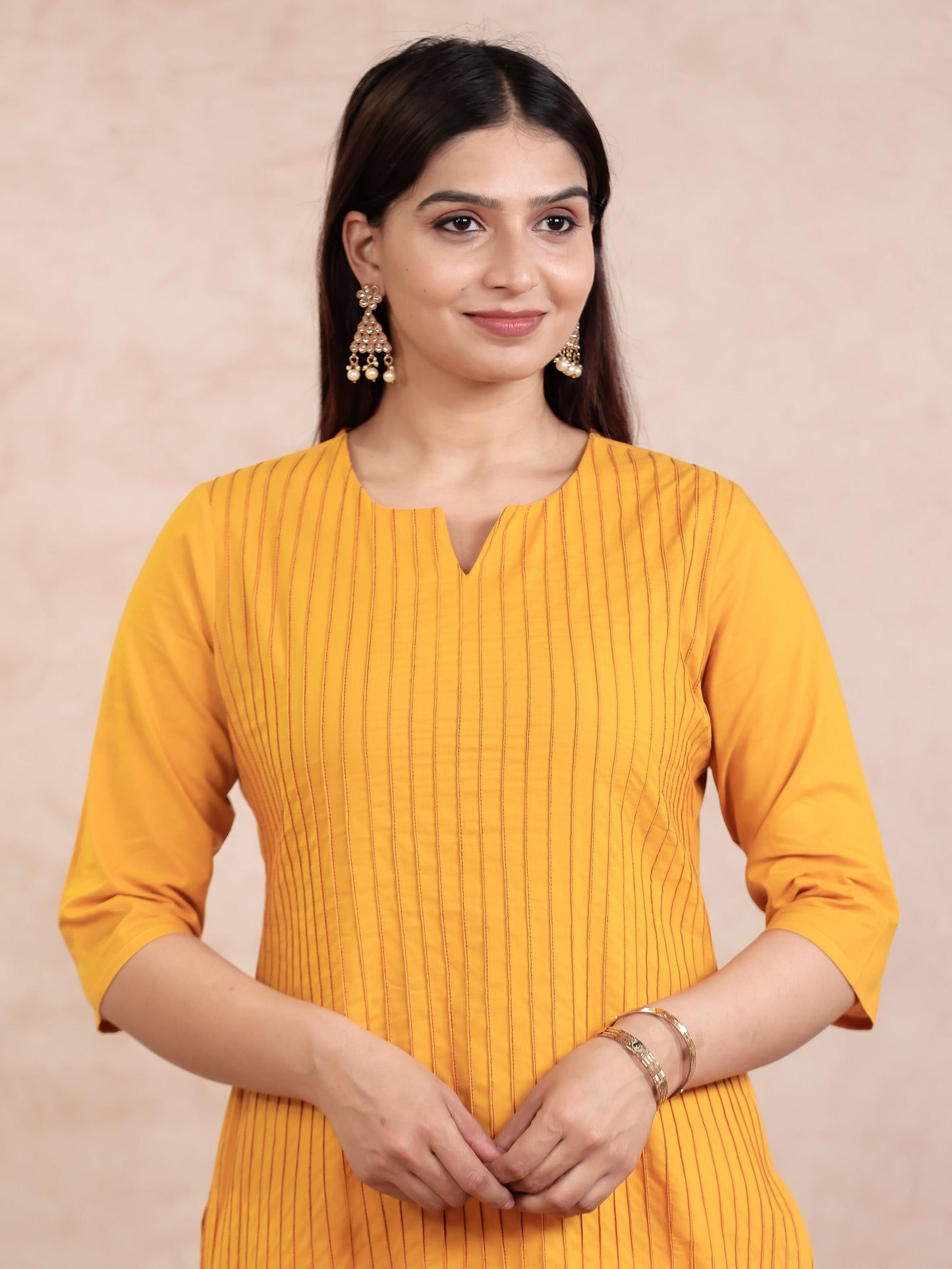 Soft Cotton Solid Straight Yellow Kurta