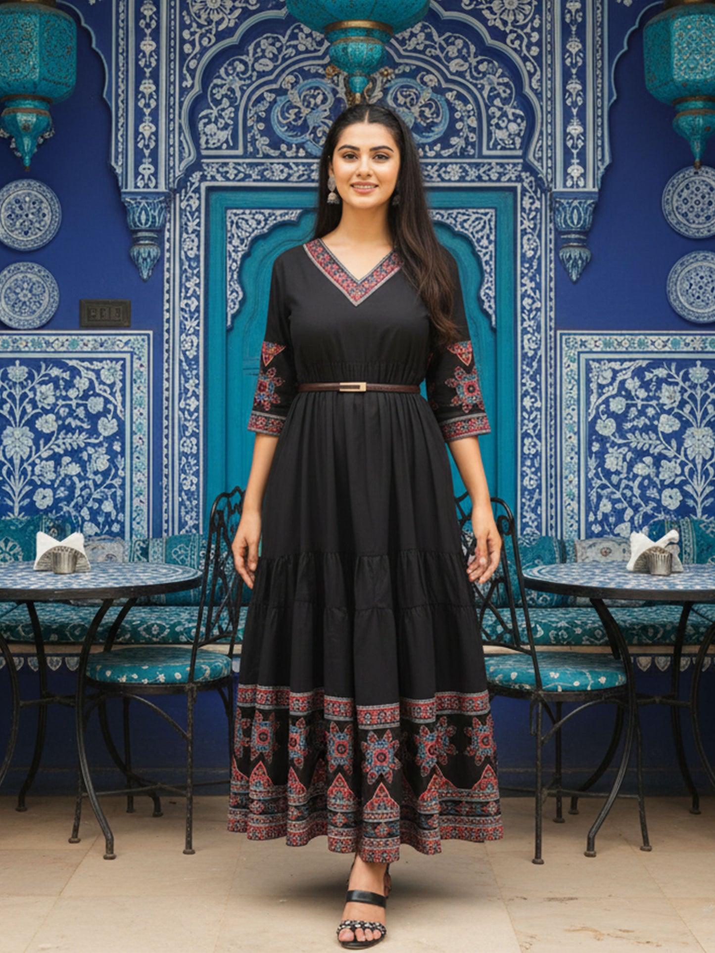 Soft Cotton Solid Tiered Black Dress