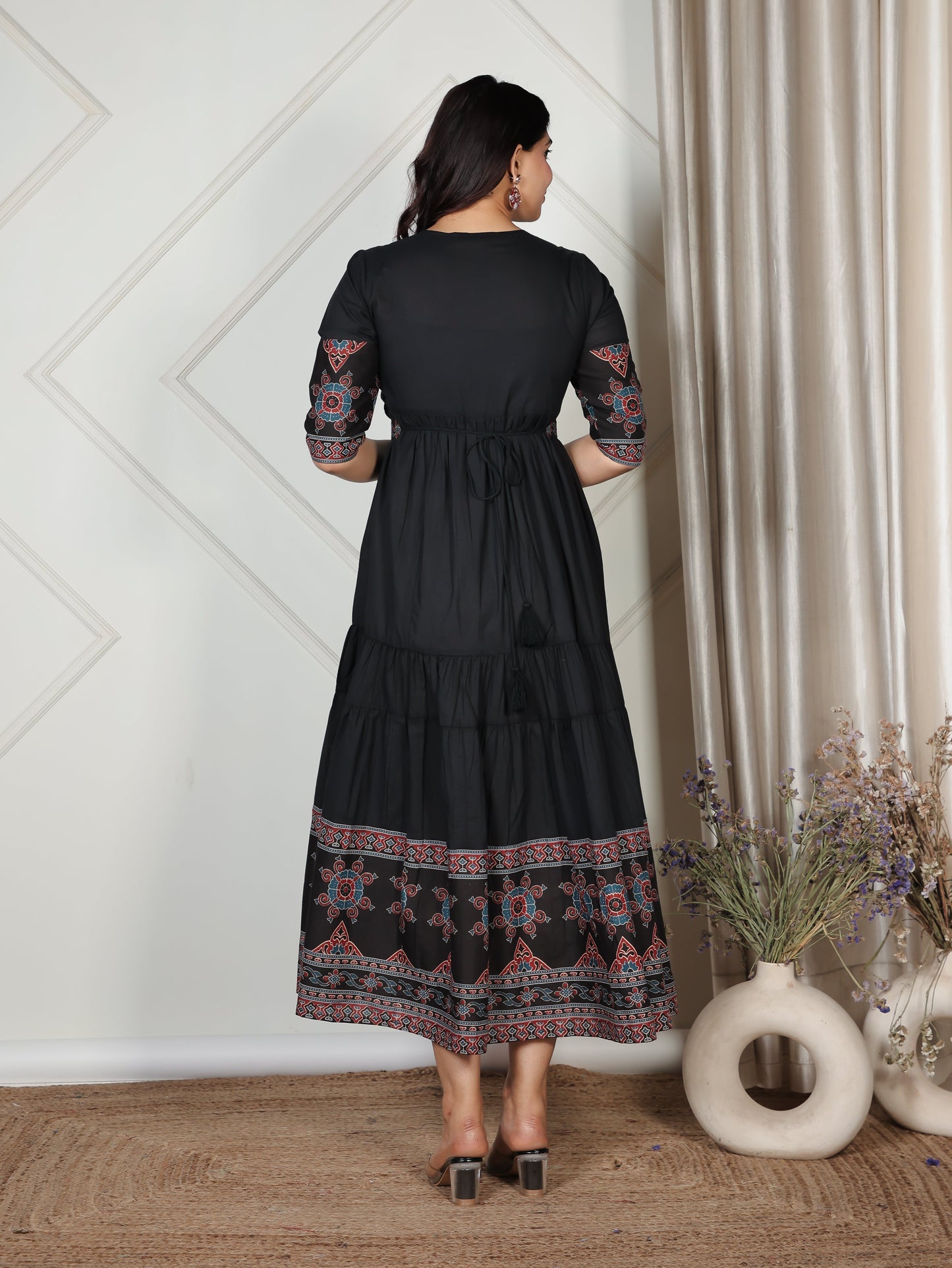Soft Cotton Solid Tiered Black Dress