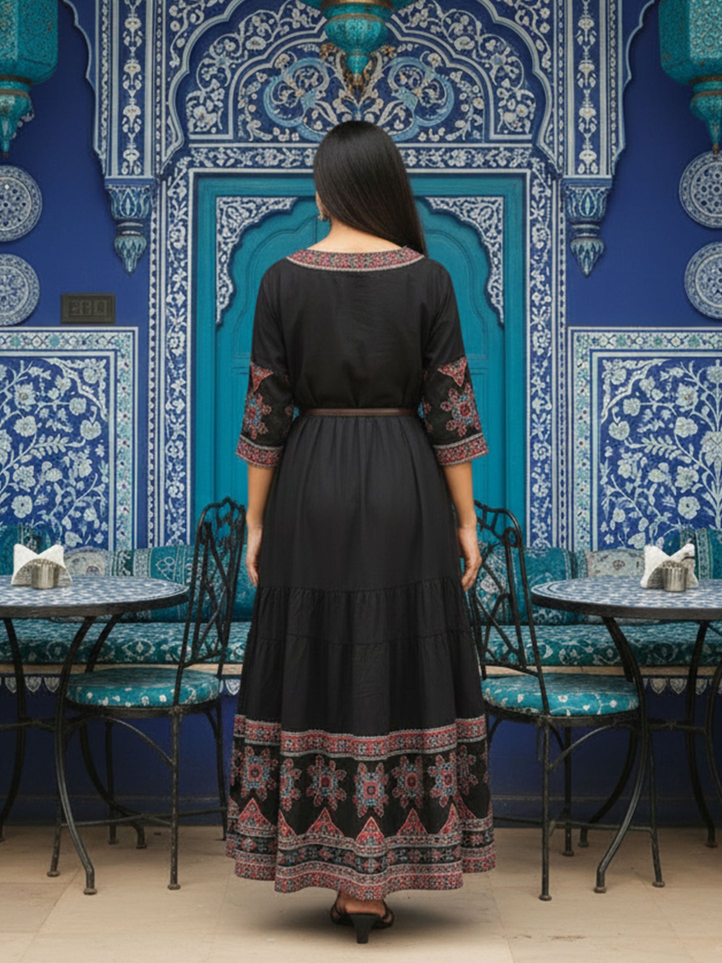 Soft Cotton Solid Tiered Black Dress