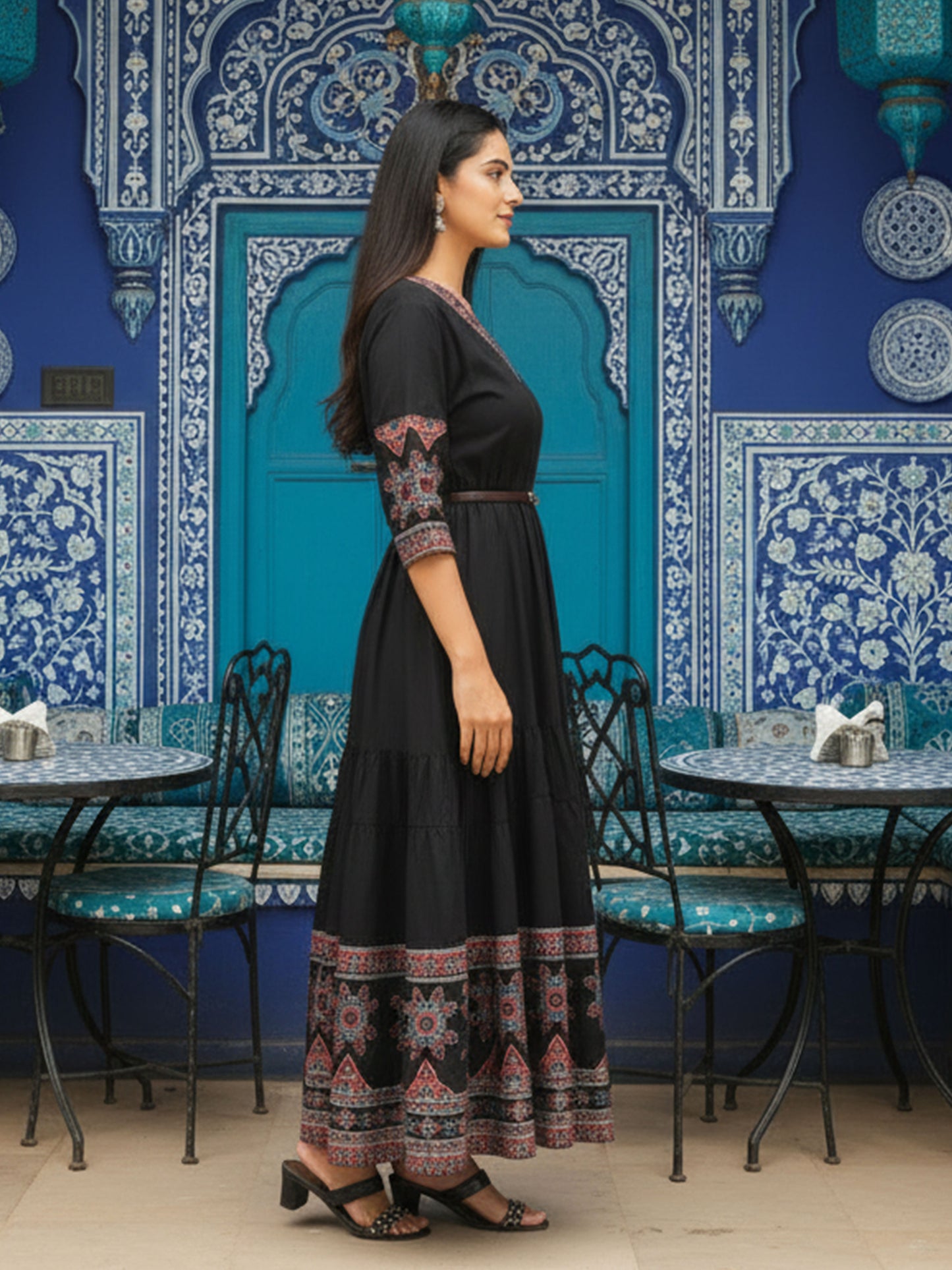 Soft Cotton Solid Tiered Black Dress