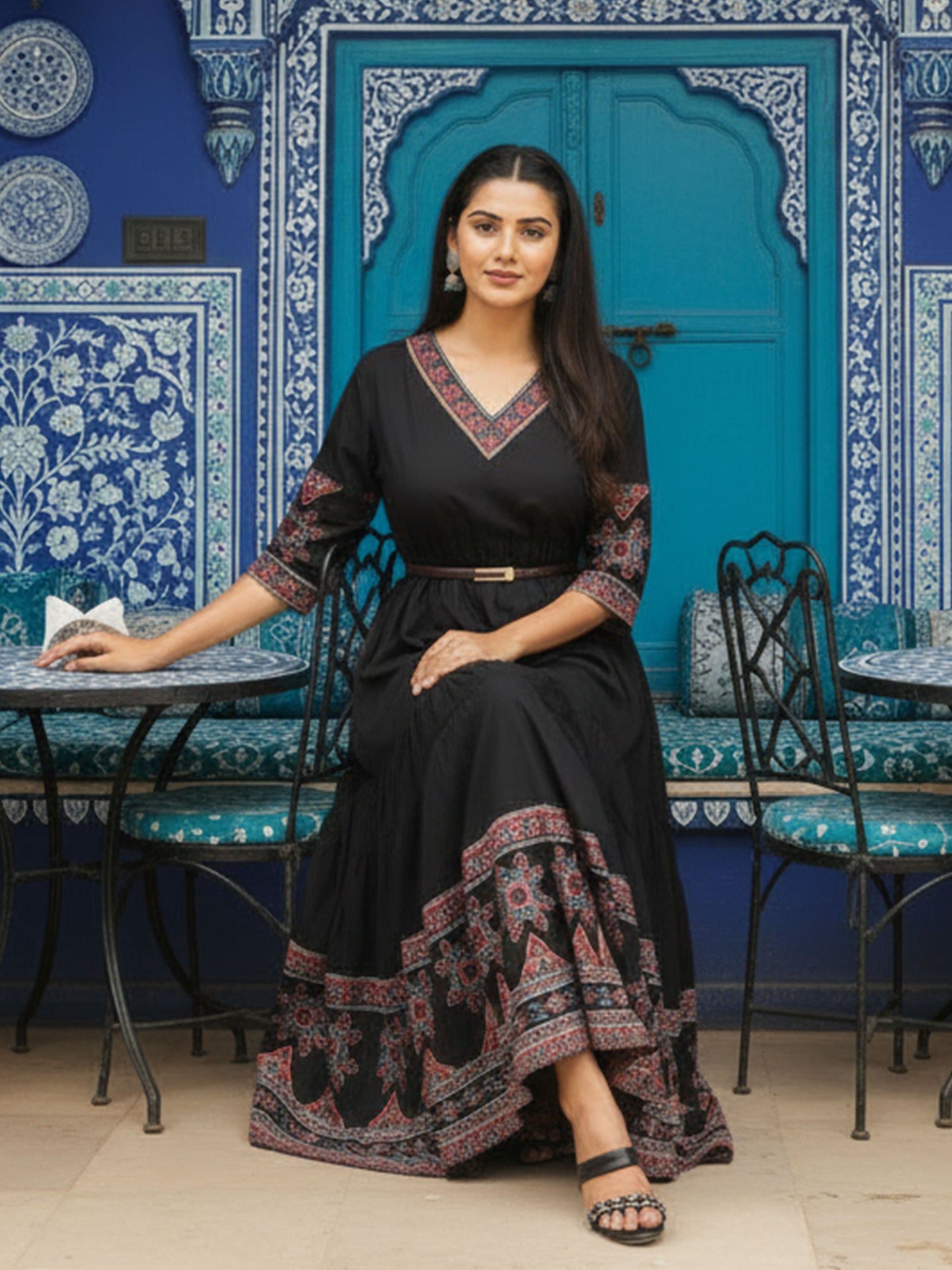 Soft Cotton Solid Tiered Black Dress