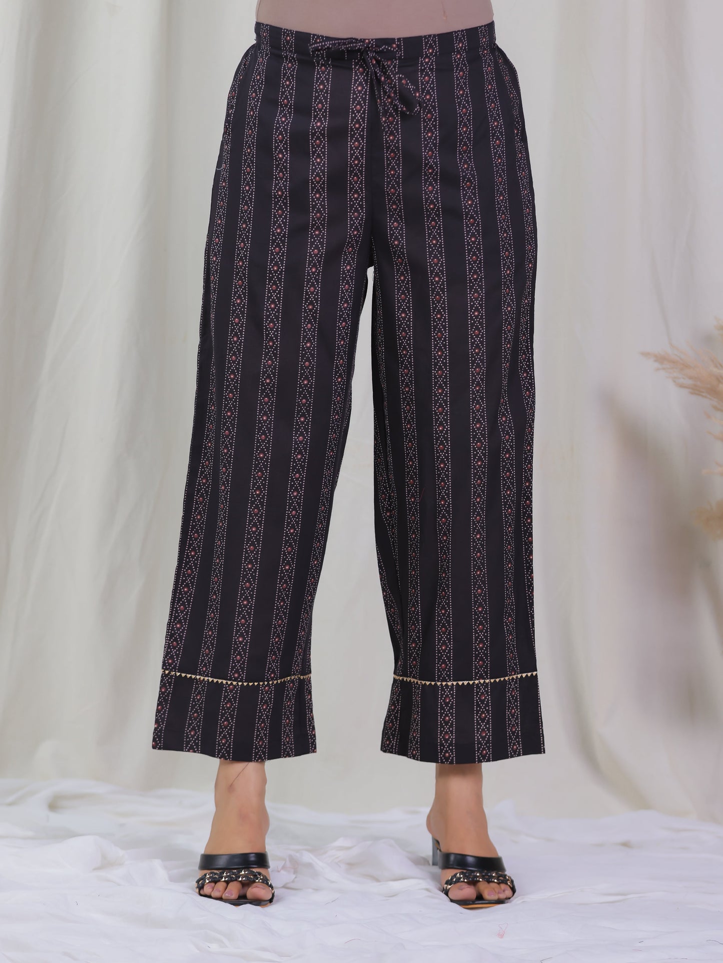 Soft Cotton Striped Brown Straight Trousers