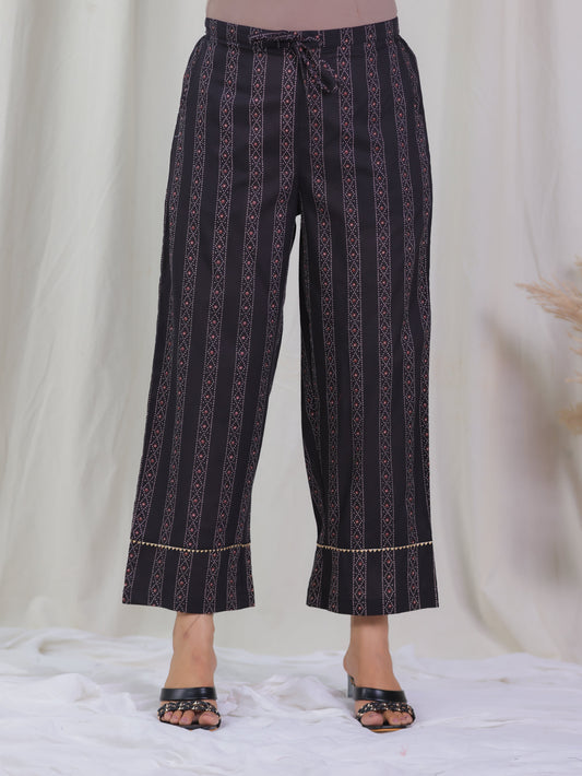 Soft Cotton Striped Brown Straight Trousers