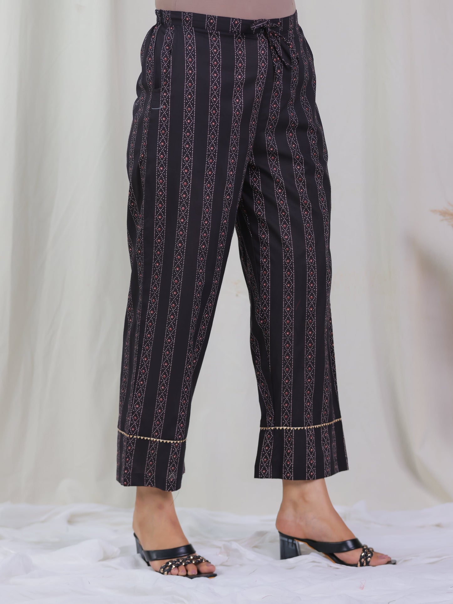 Soft Cotton Striped Brown Straight Trousers