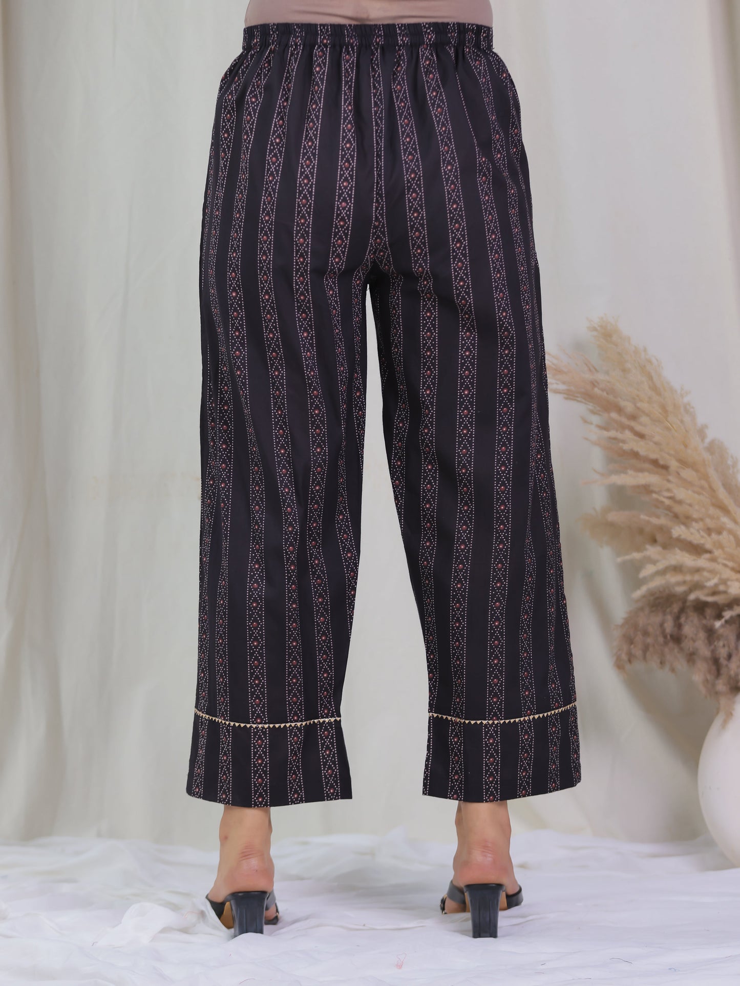 Soft Cotton Striped Brown Straight Trousers
