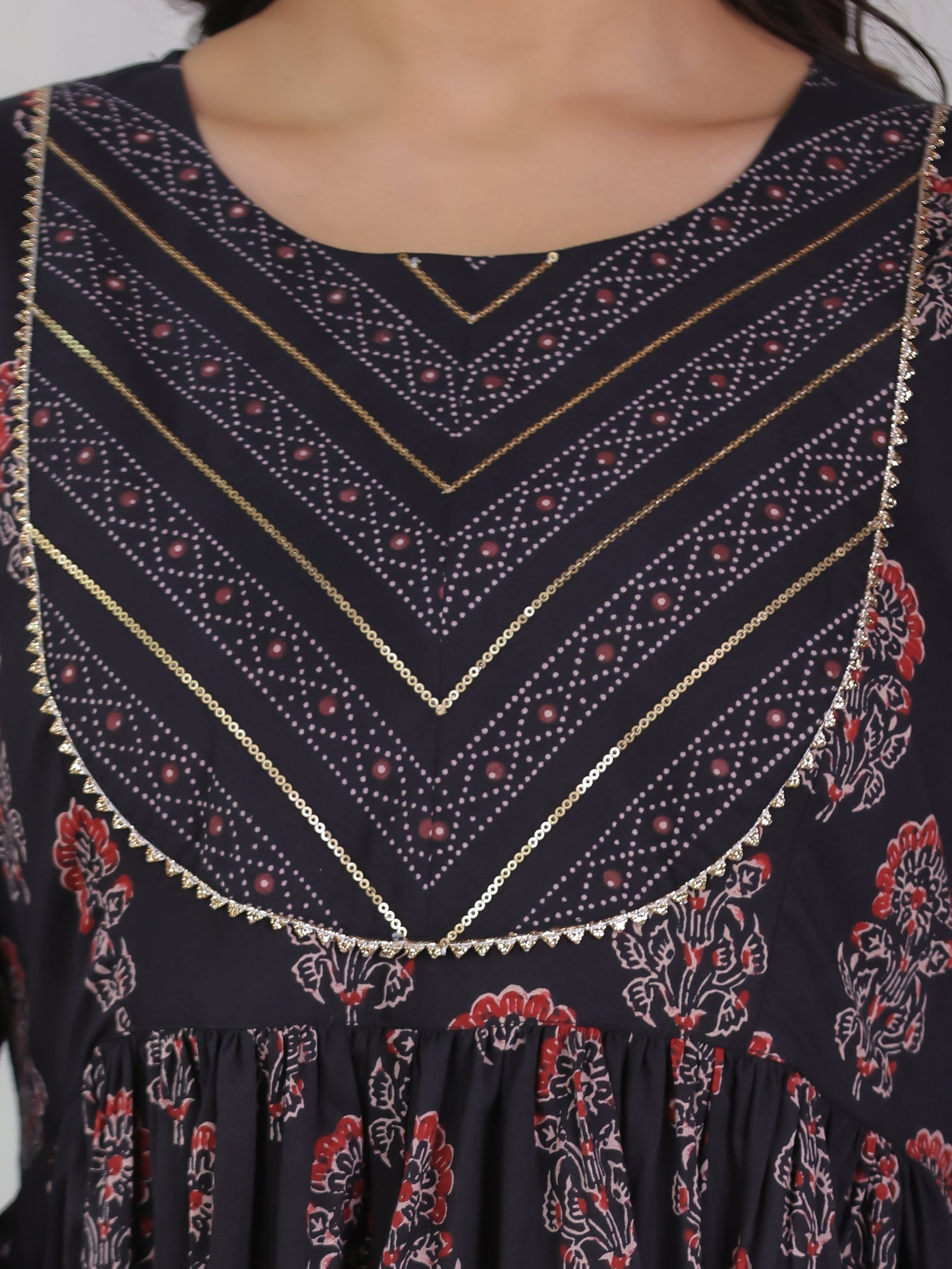 Embroidered Soft Cotton Floral Gathered Brown Kurta
