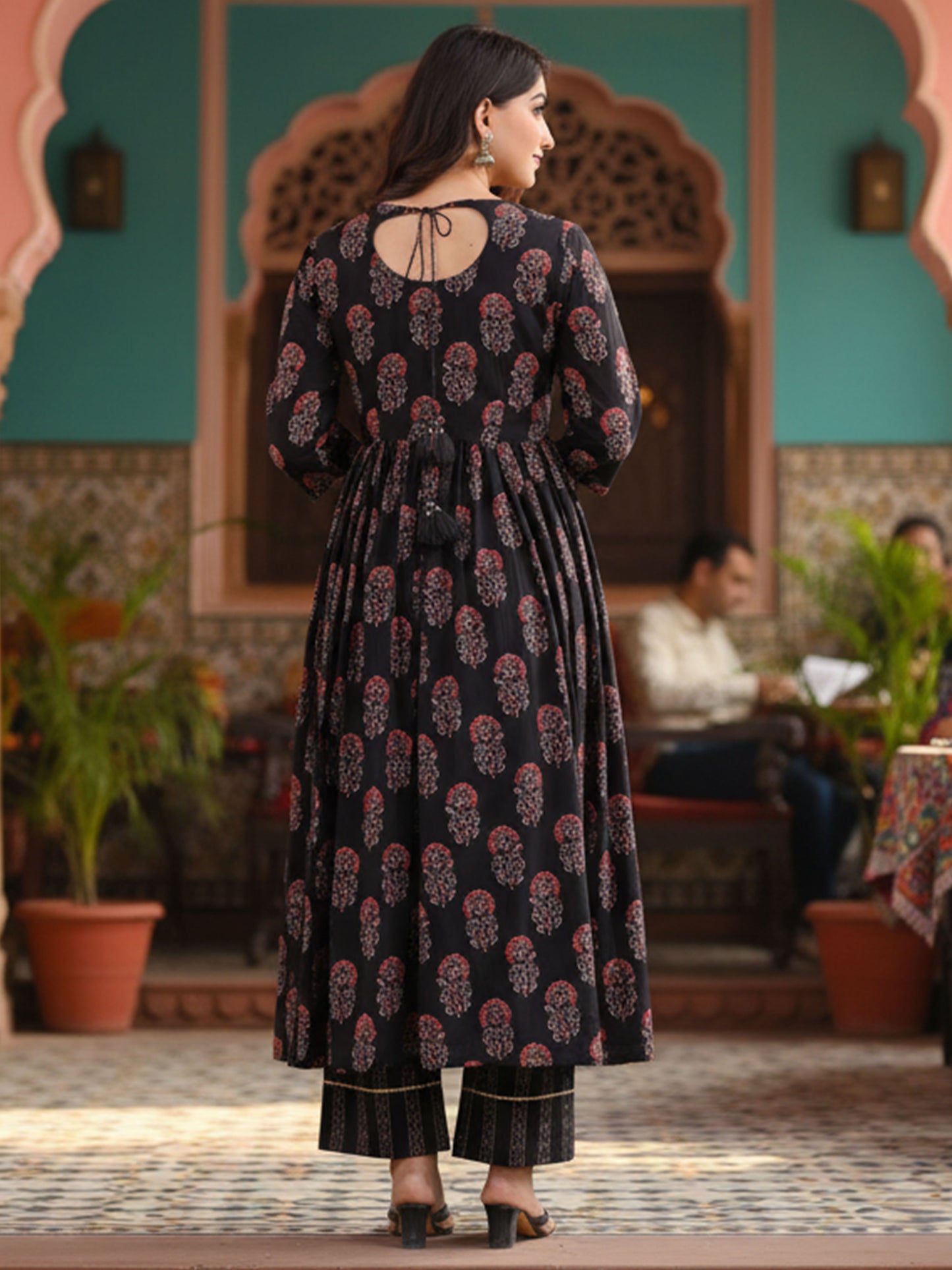 Embroidered Soft Cotton Floral Gathered Brown Kurta