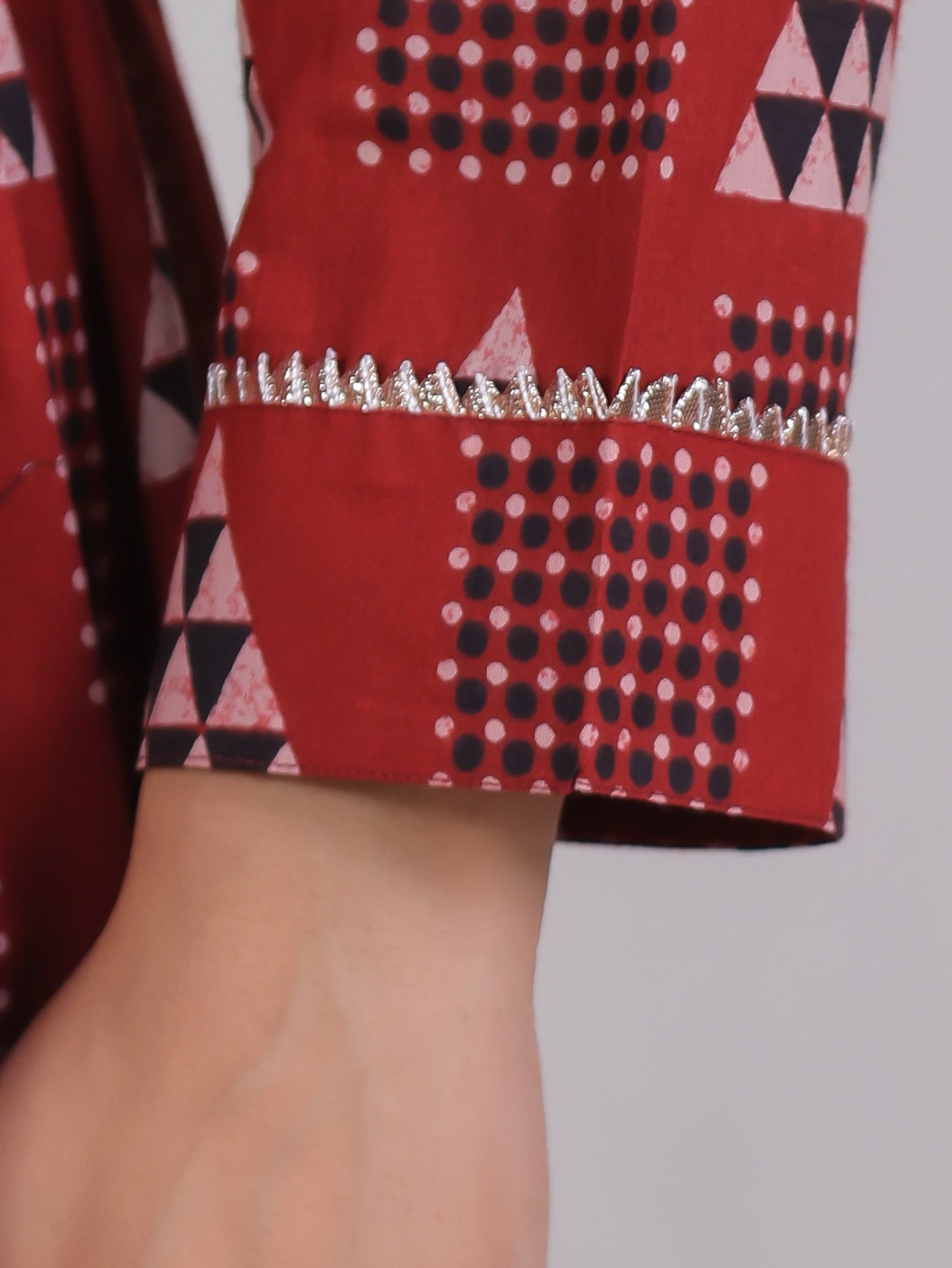Soft Cotton Geometric Gathered Rust Kurta