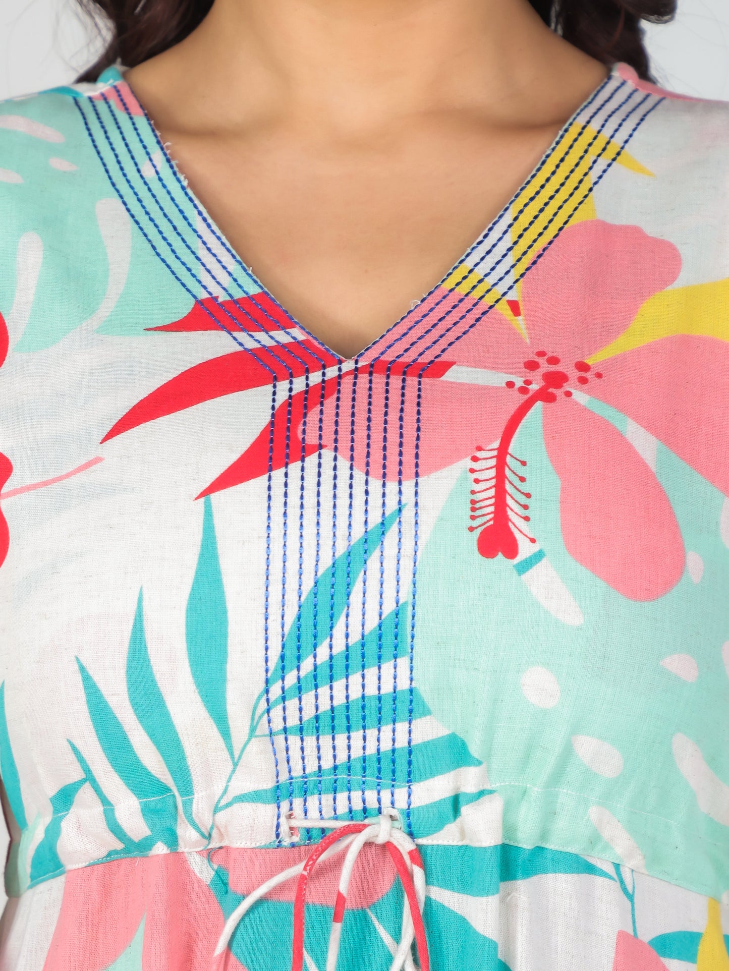 Embroidered Linen Cotton Floral A-line Multicolor Dress