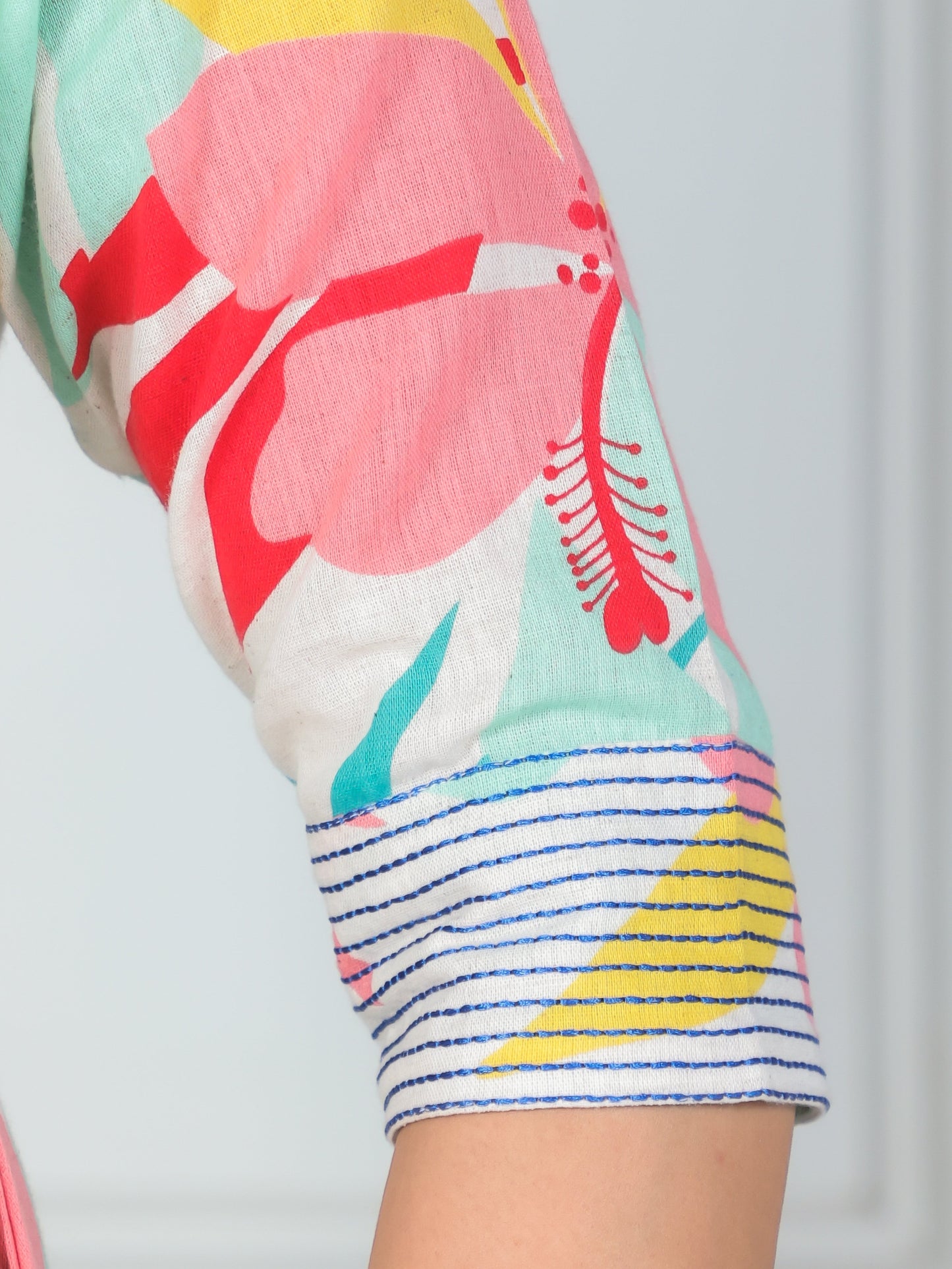 Embroidered Linen Cotton Floral A-line Multicolor Dress