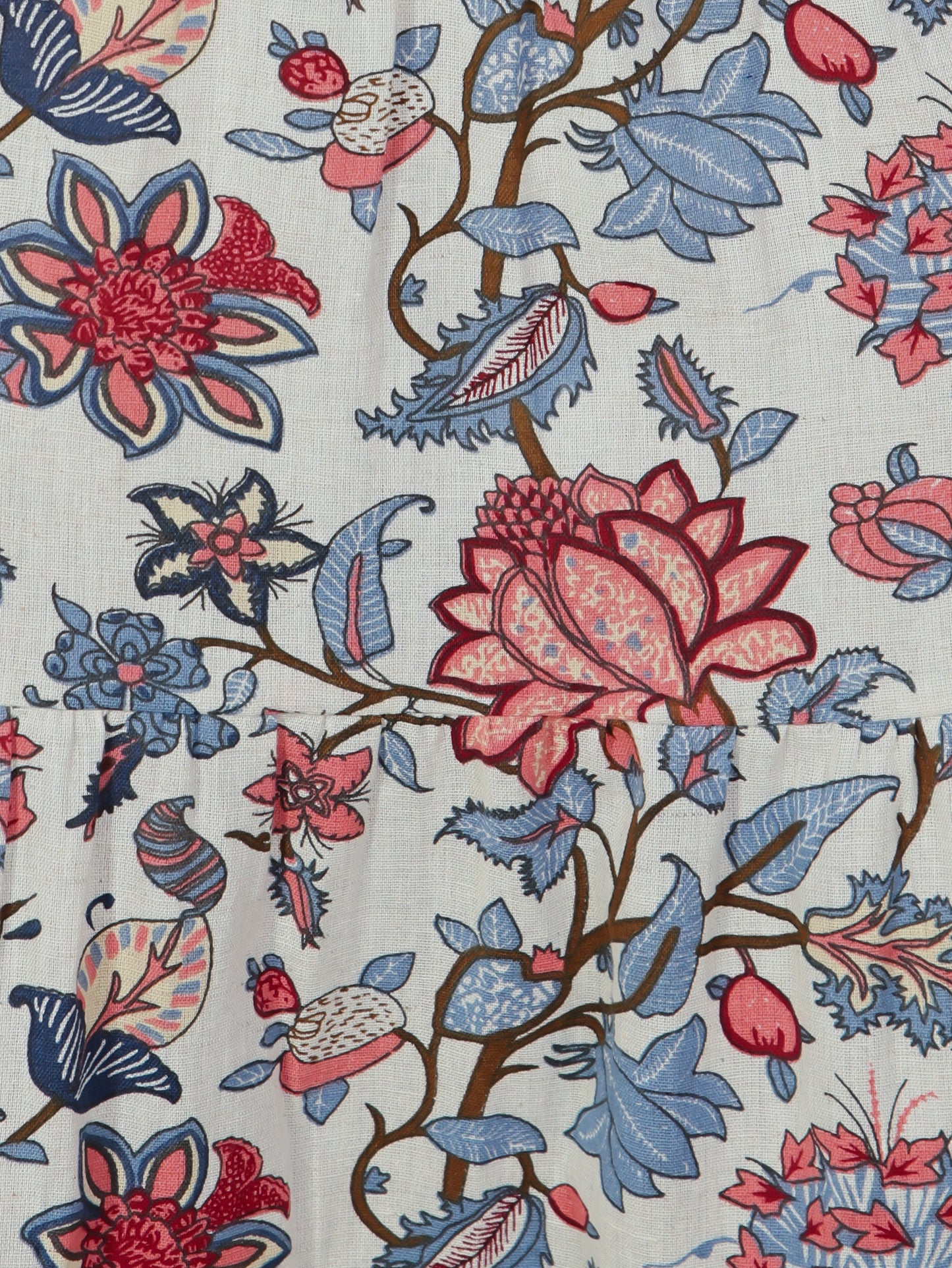 Linen Cotton Floral Anarkali Off White Dress