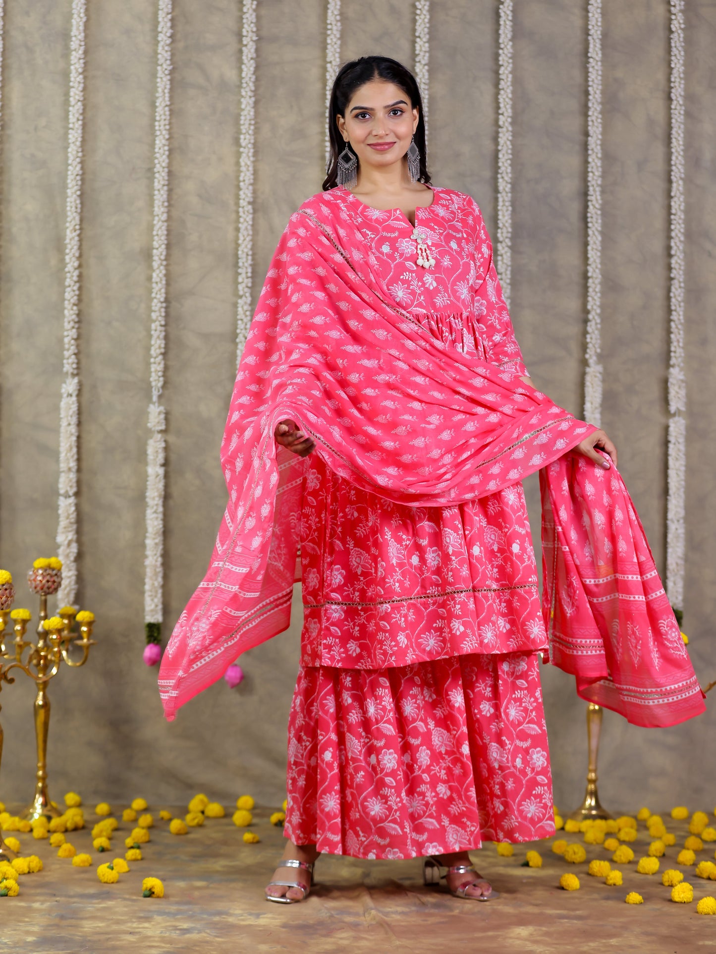 Cotton Voile Floral Pink Dupatta