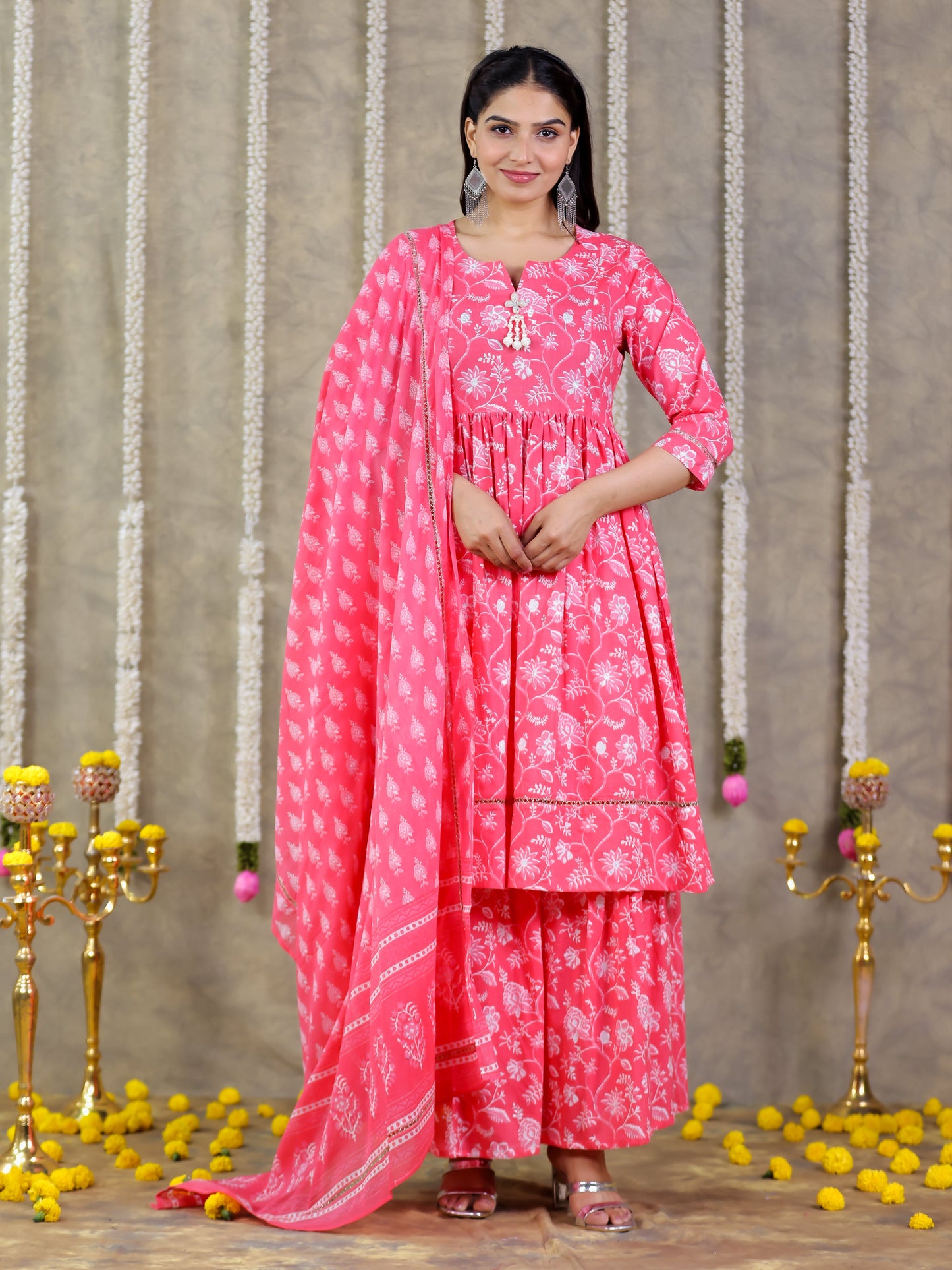 Cotton Voile Floral Pink Dupatta