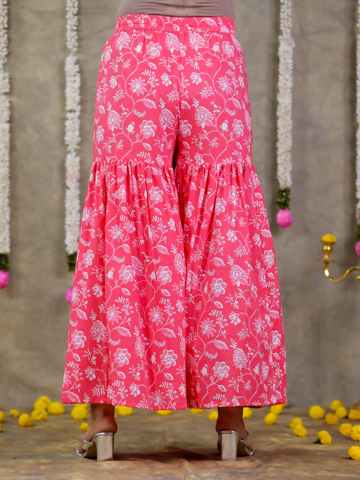 Soft Cotton Floral Flared Pink Kurta