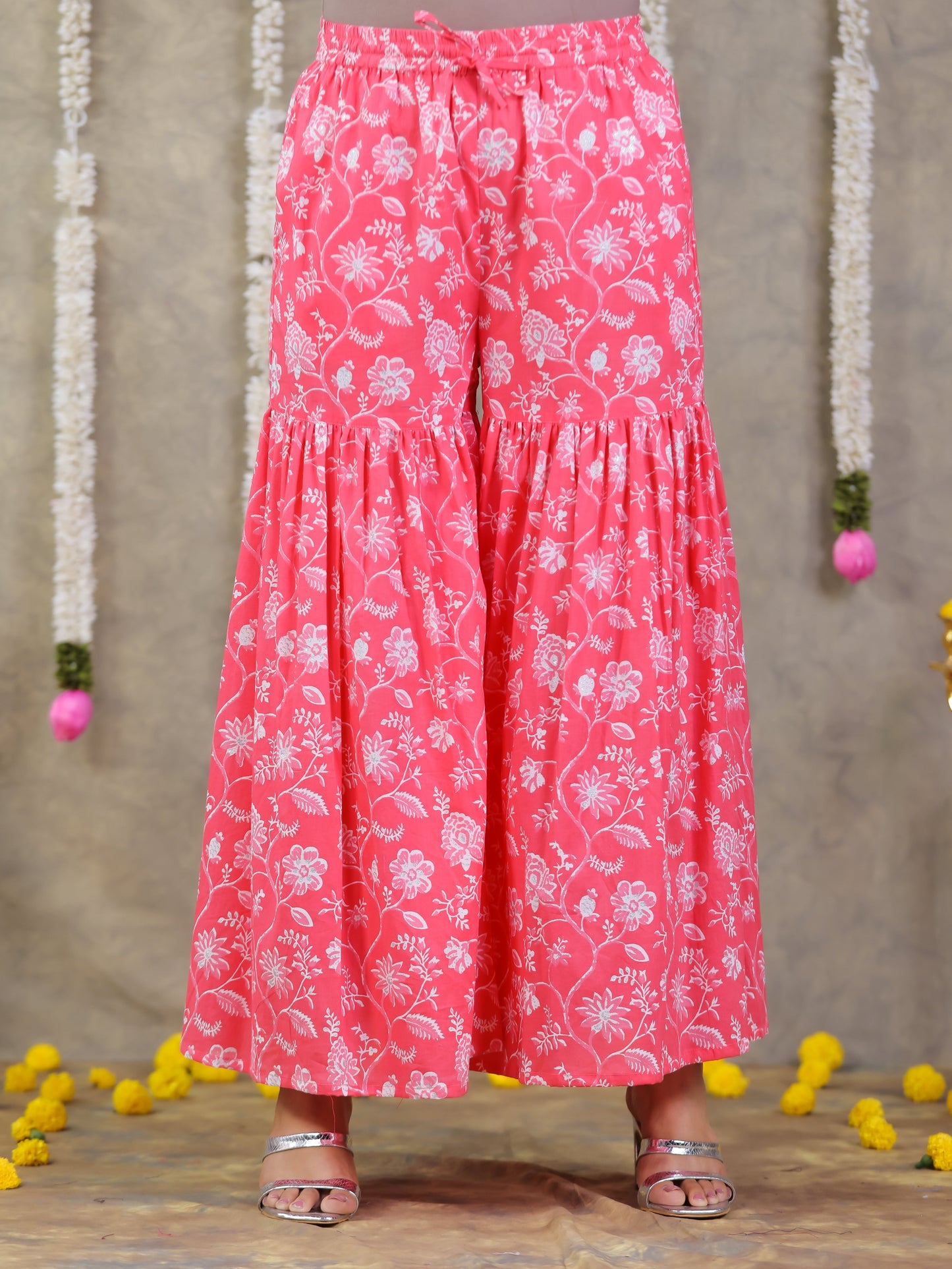 Soft Cotton Floral Flared Pink Kurta