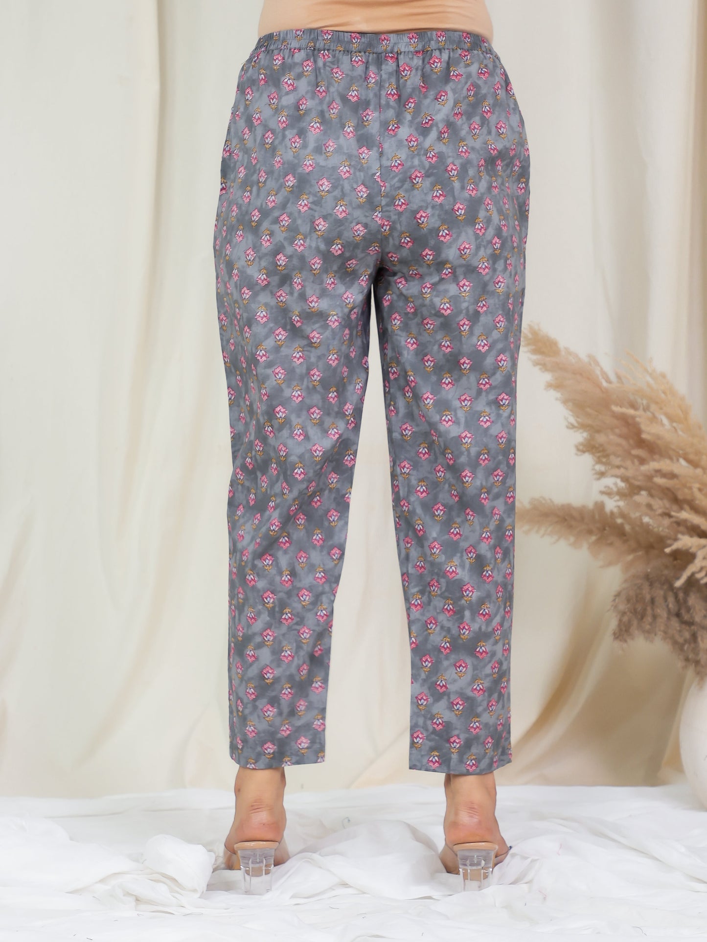 Soft Cotton Floral Grey Tapered Trousers