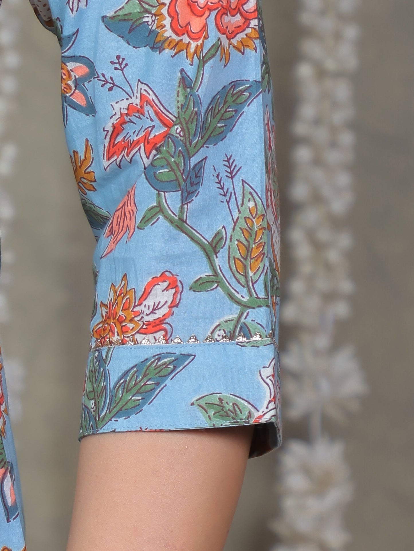 Soft Cotton Floral Flared Blue Kurta