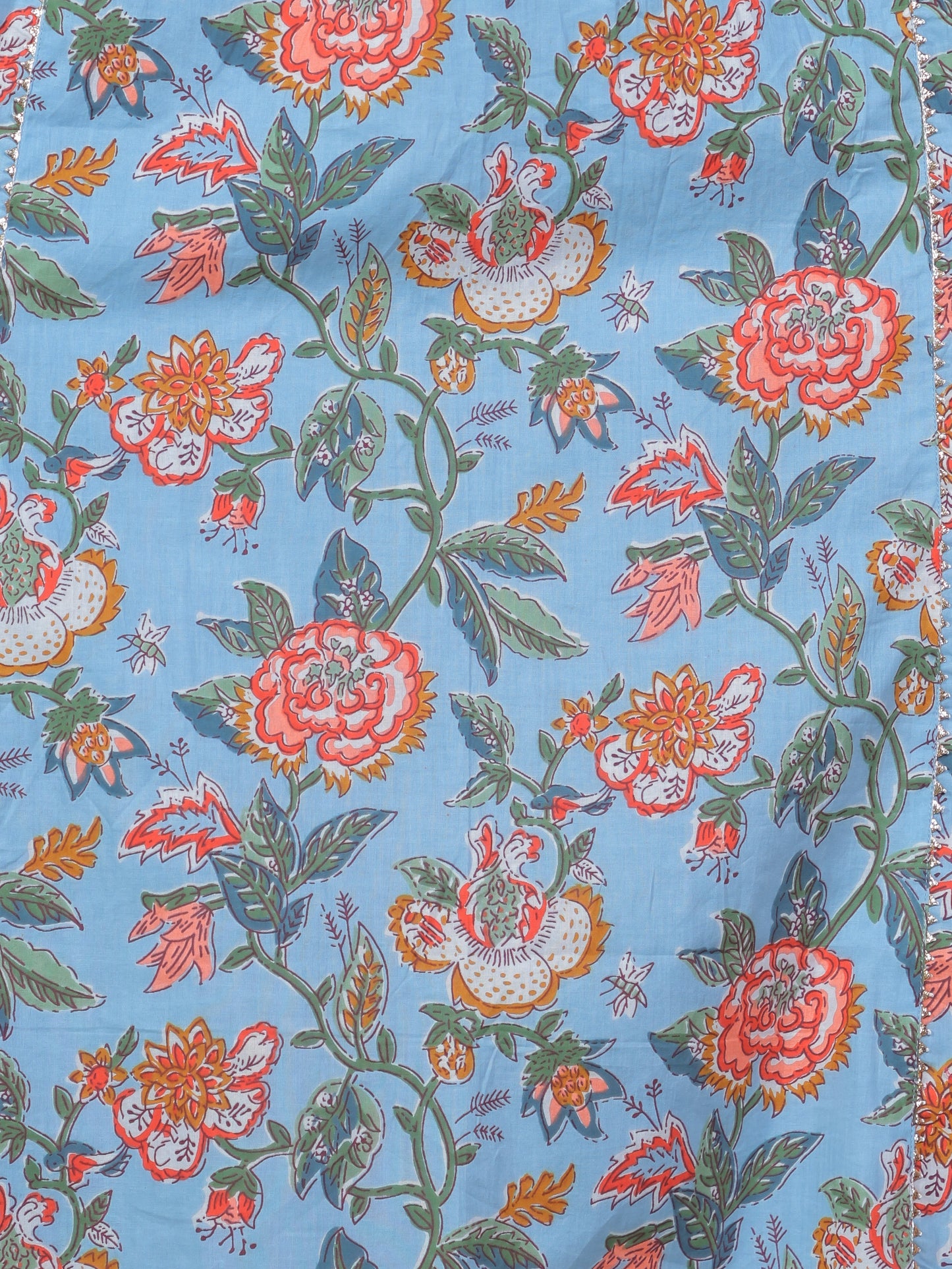 Soft Cotton Floral Flared Blue Kurta