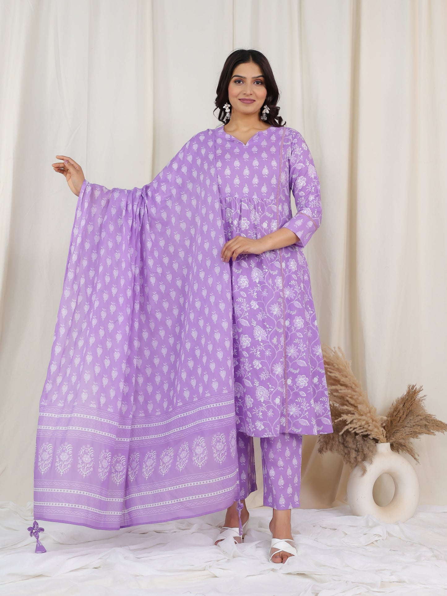 Cotton Voile Floral Purple Dupatta