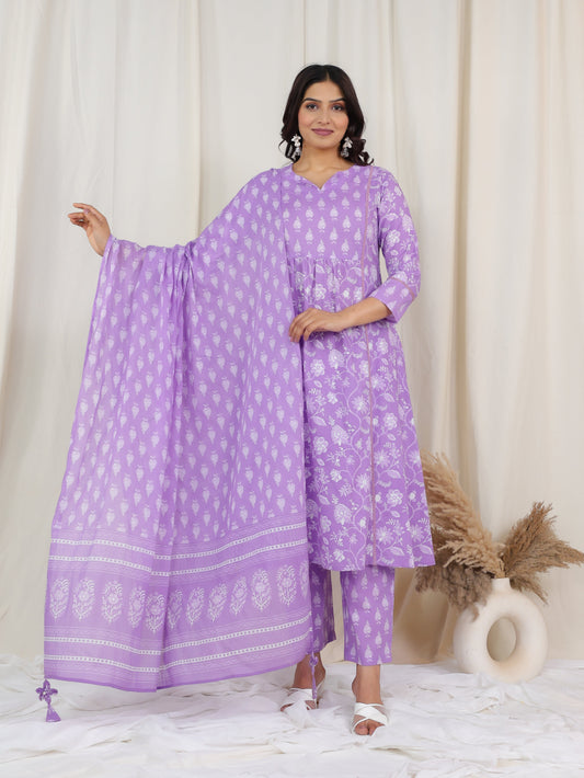 Cotton Voile Floral Purple Dupatta