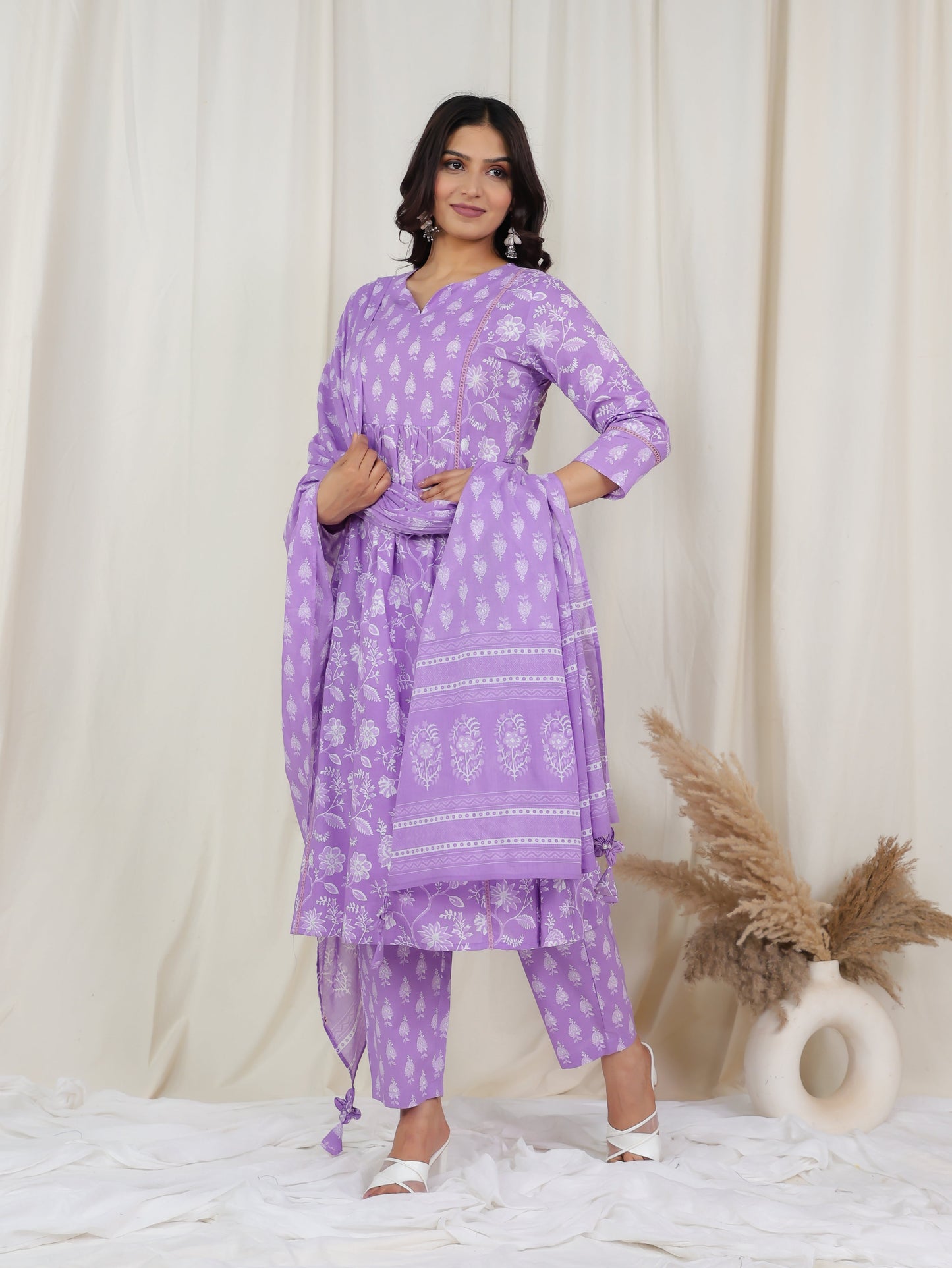 Cotton Voile Floral Purple Dupatta