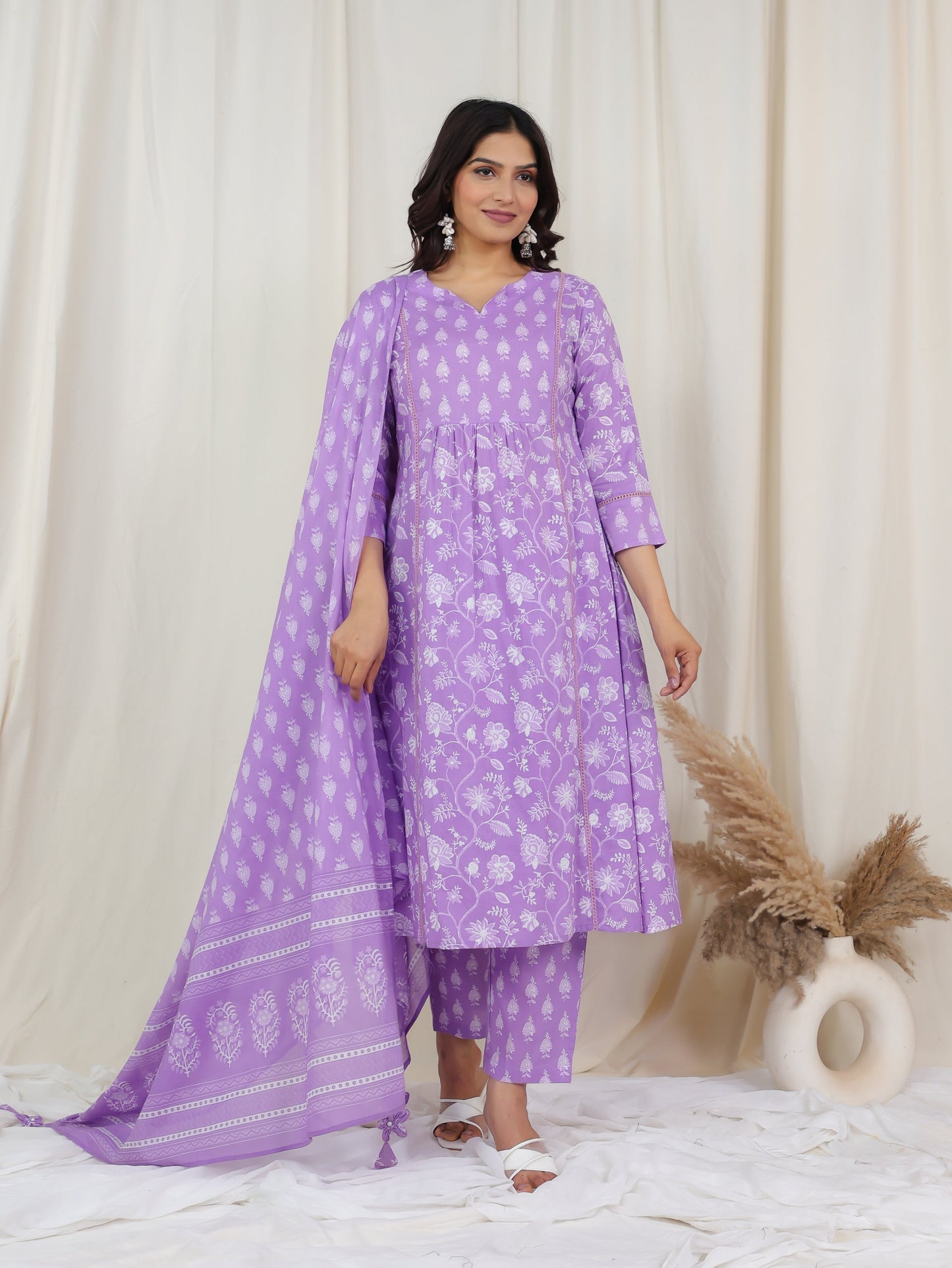 Cotton Voile Floral Purple Dupatta
