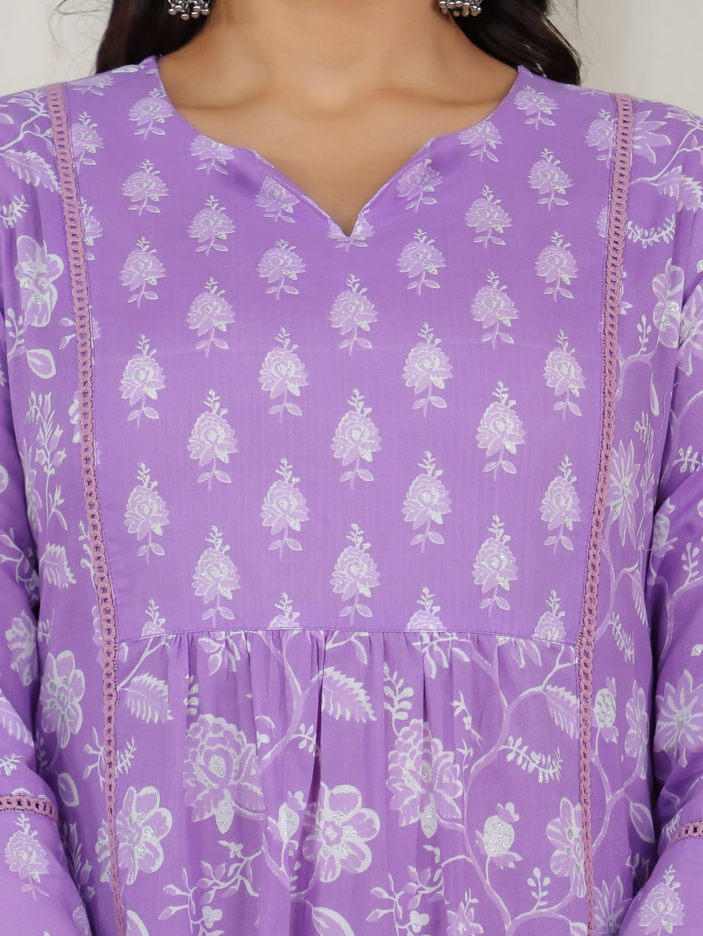 Soft Cotton Floral Flare Purple Kurta