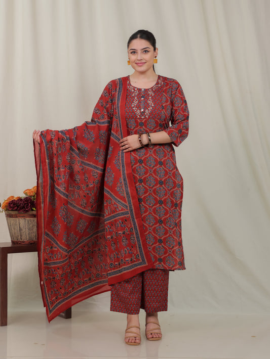 Cotton Voile Geometric Rust Dupatta
