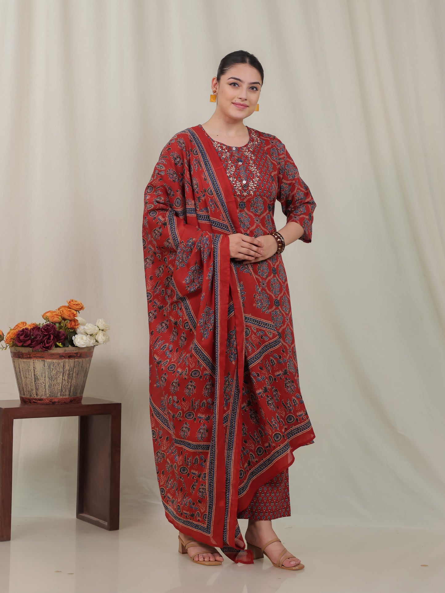 Cotton Voile Geometric Rust Dupatta