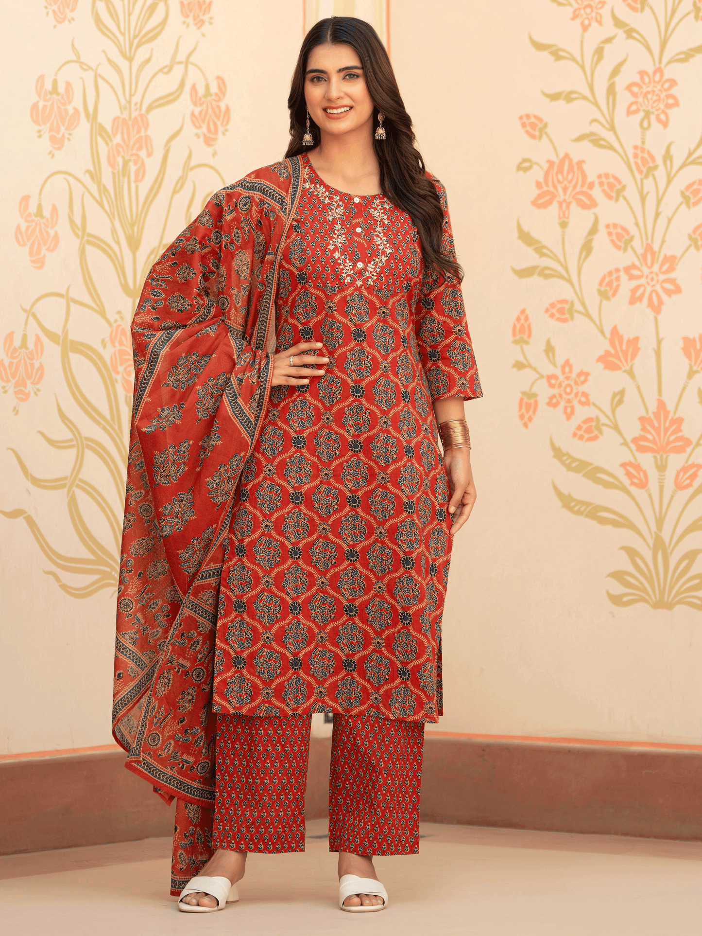 Cotton Voile Geometric Rust Dupatta