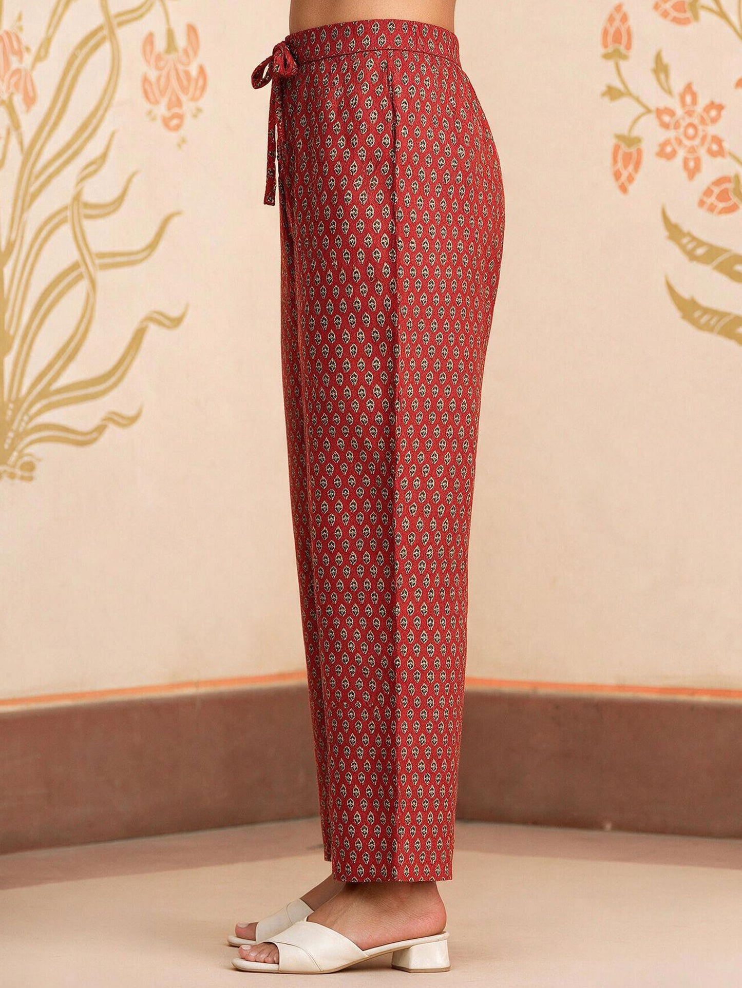 Embroidered Soft Cotton Geometric Straight Rust Kurta