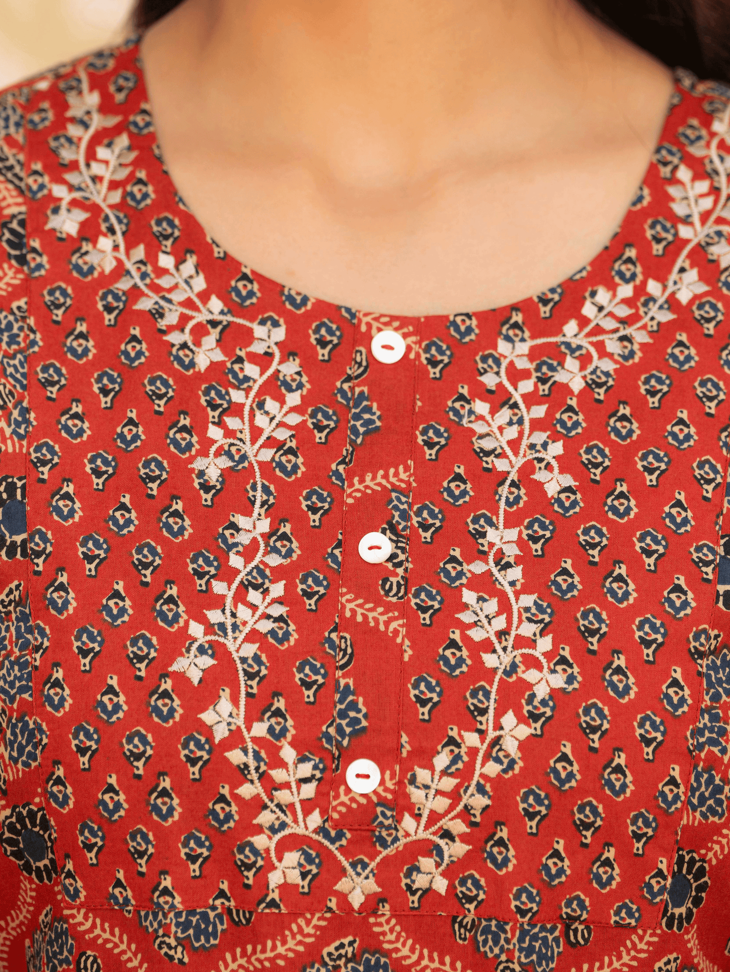 Embroidered Soft Cotton Geometric Straight Rust Kurta