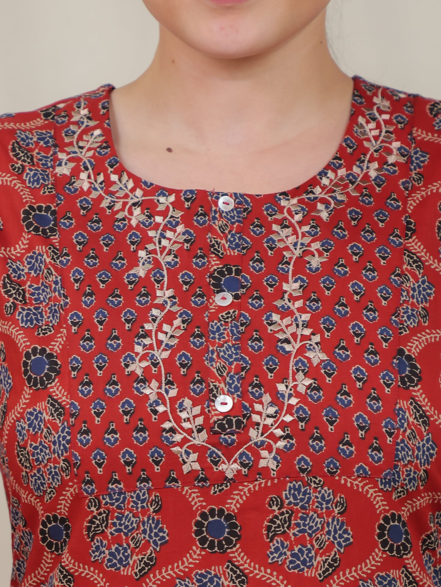 Embroidered Soft Cotton Geometric Straight Rust Kurta