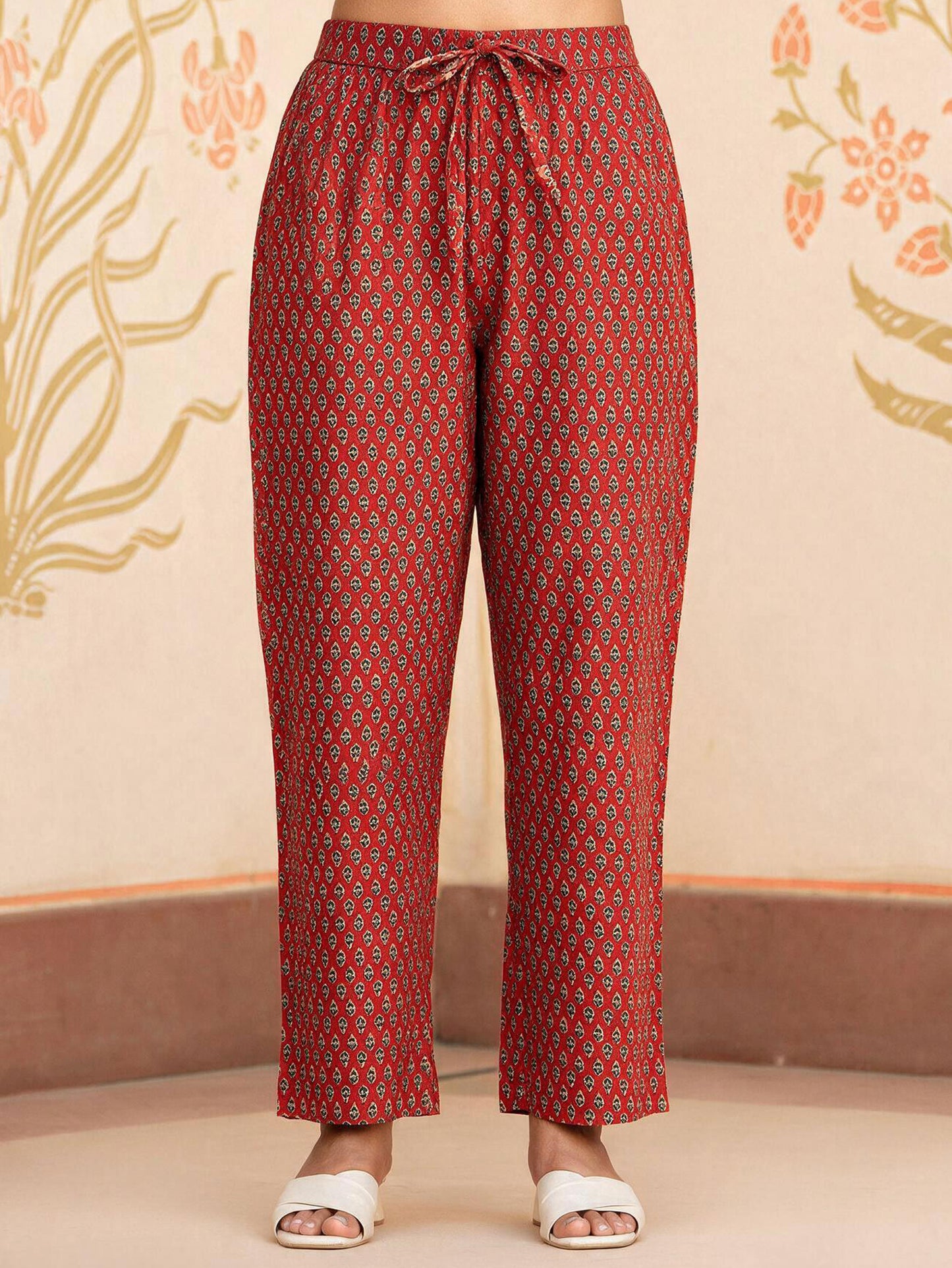 Embroidered Soft Cotton Geometric Straight Rust Kurta