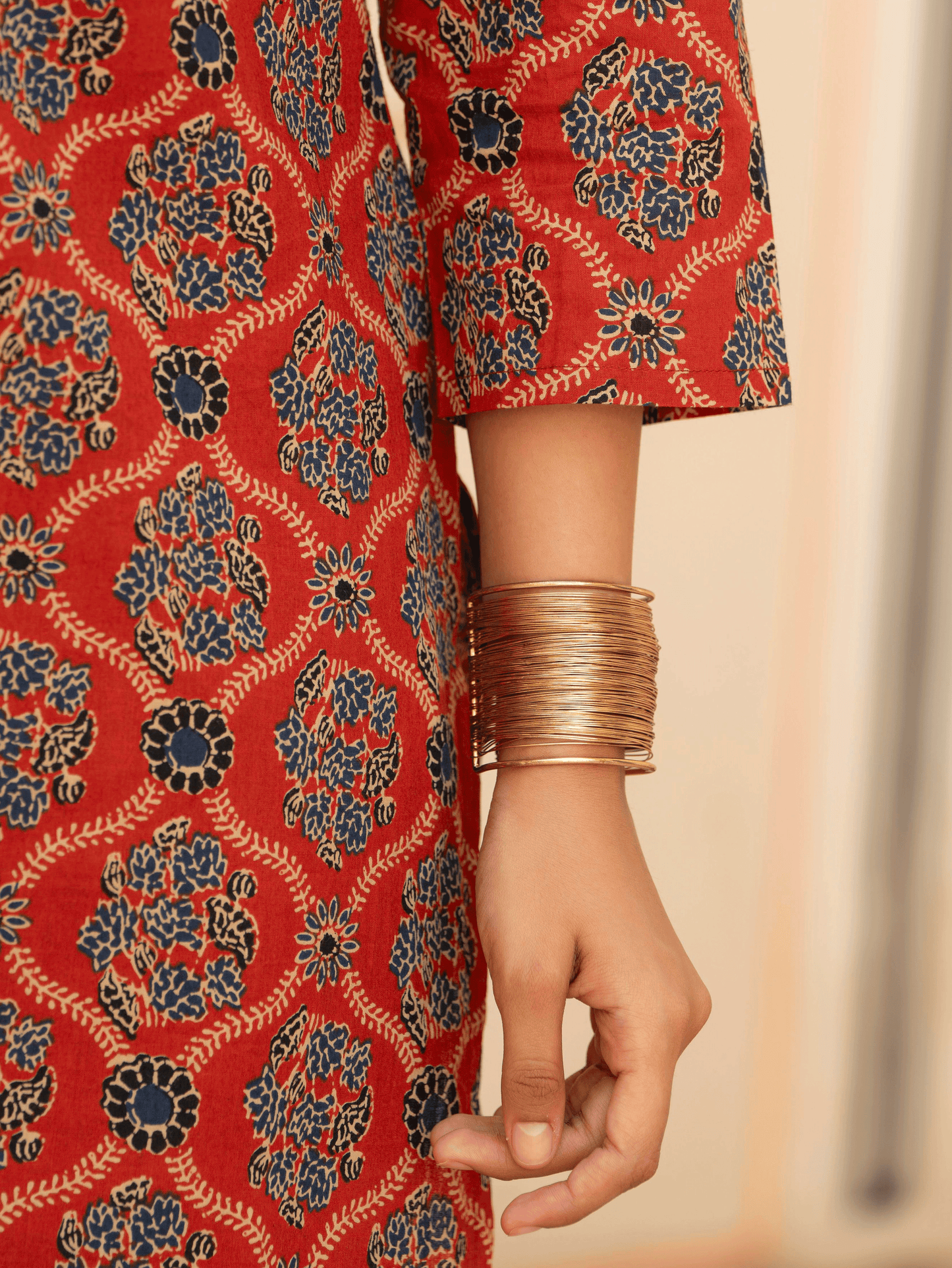 Embroidered Soft Cotton Geometric Straight Rust Kurta