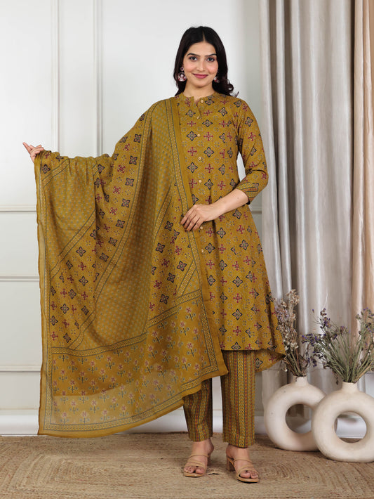 Cotton Voile Geometric Yellow Dupatta