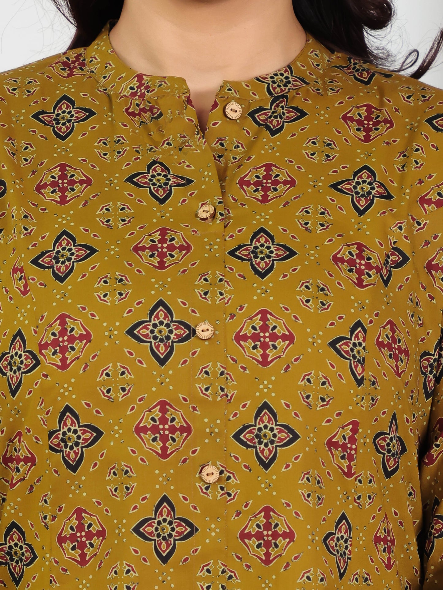 Soft Cotton Geometric High Low Yellow Kurta