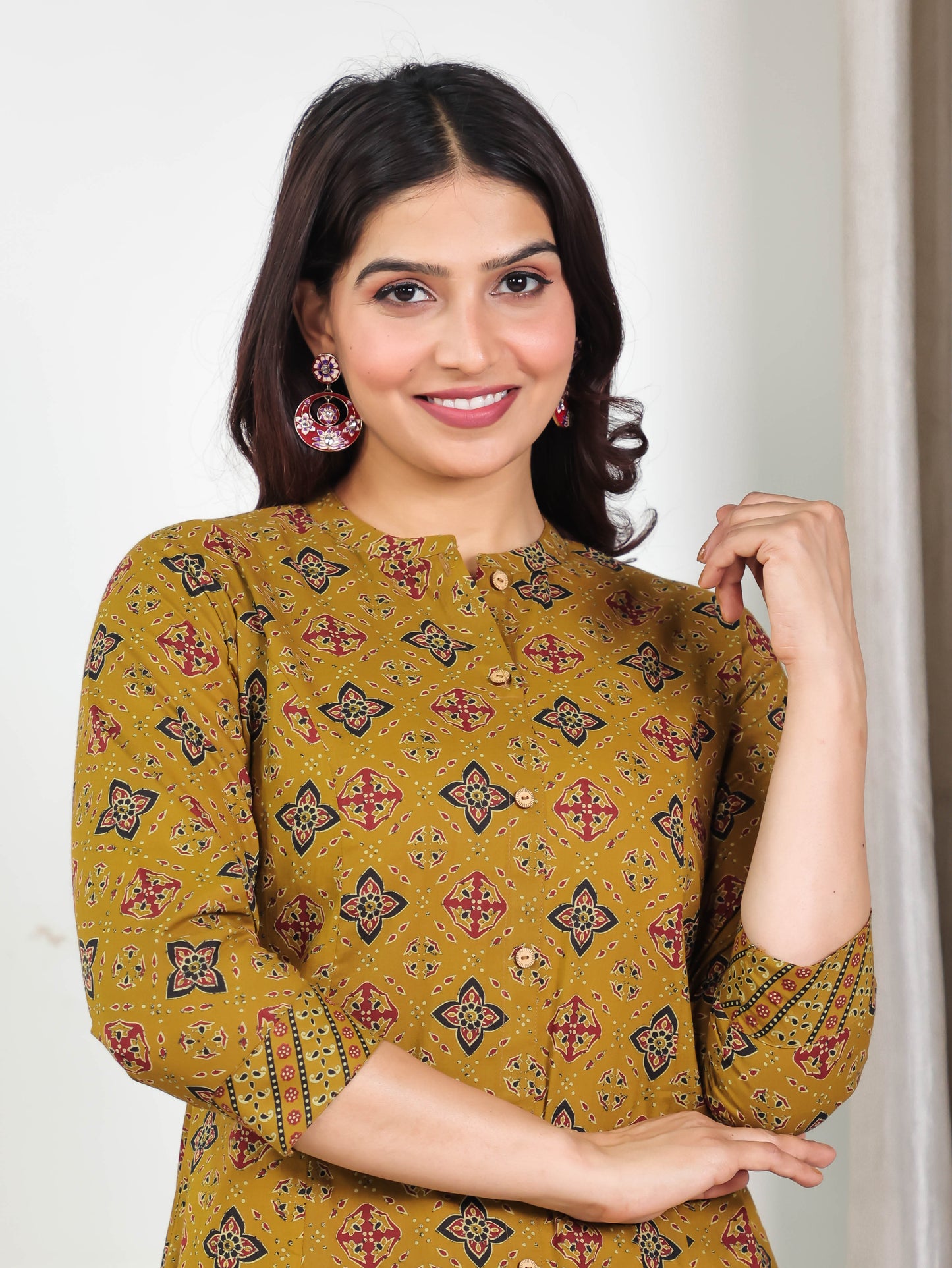 Soft Cotton Geometric High Low Yellow Kurta