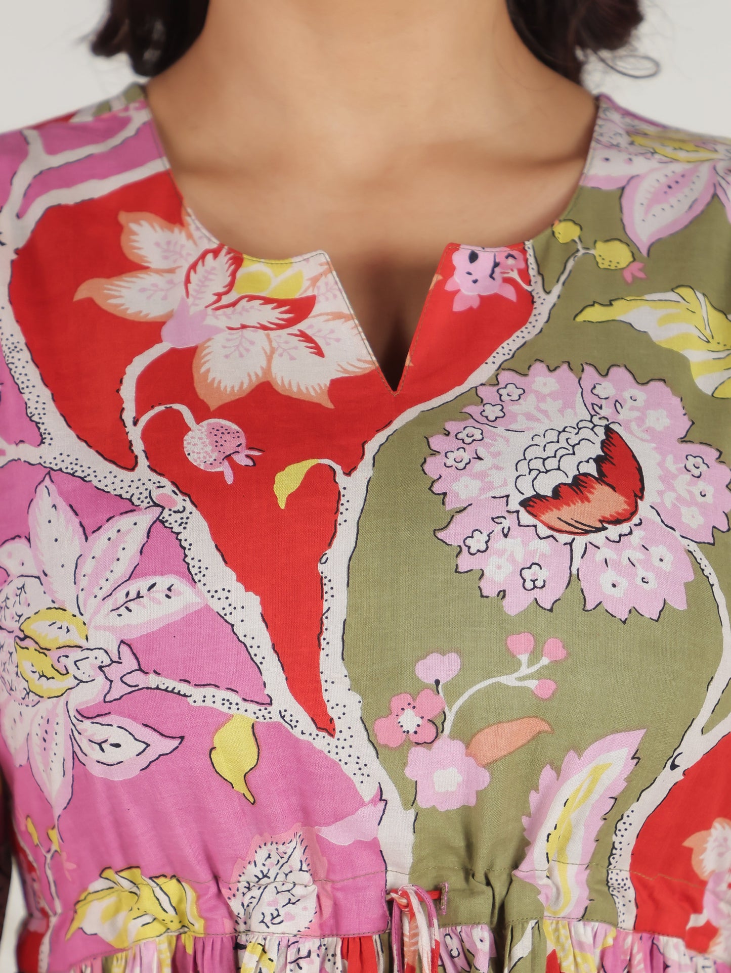 Soft Cotton Floral Gathered Pink Dress